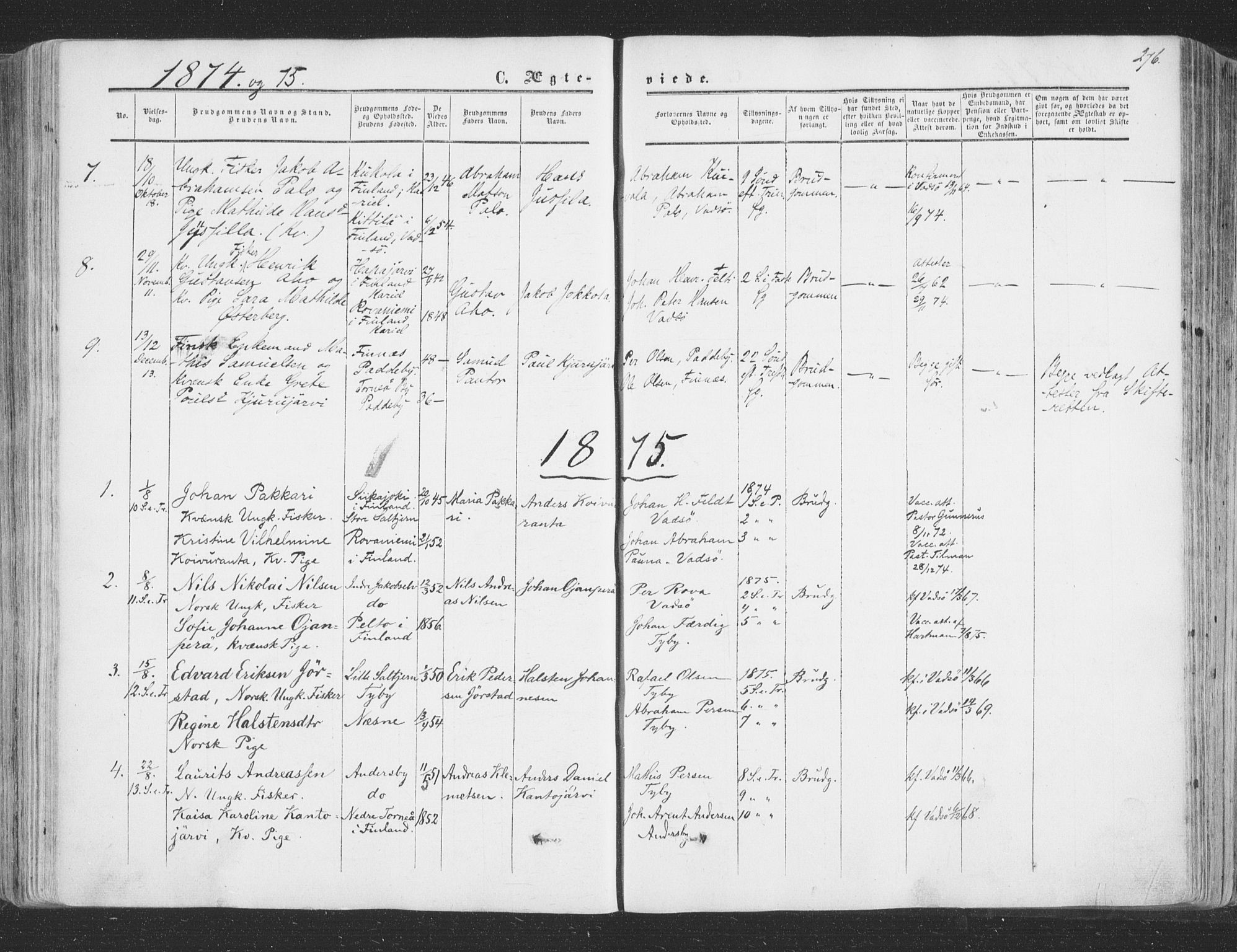 Vadsø sokneprestkontor, SATØ/S-1325/H/Ha/L0004kirke: Parish register (official) no. 4, 1854-1880, p. 276