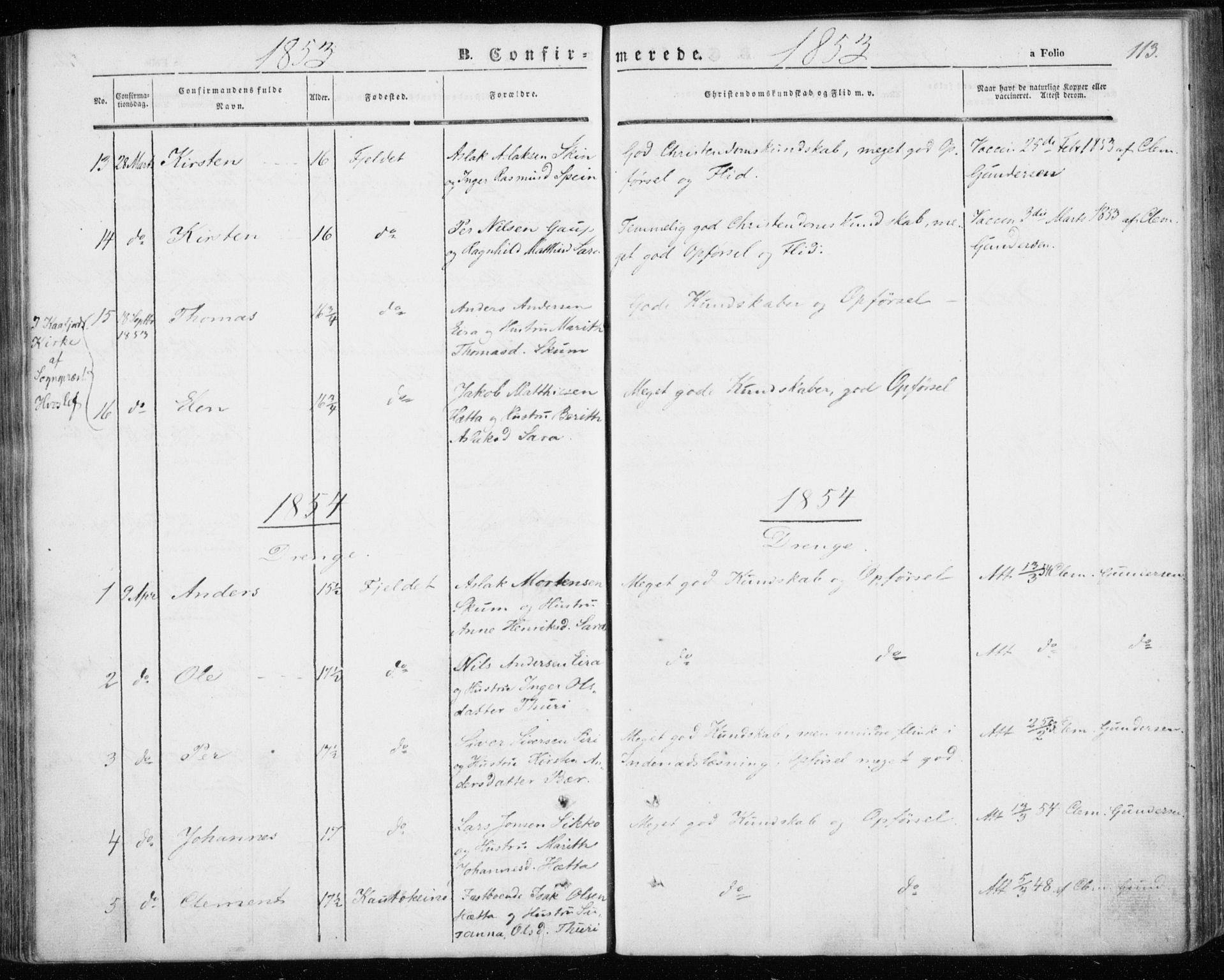 Kautokeino sokneprestembete, AV/SATØ-S-1340/H/Ha/L0002.kirke: Parish register (official) no. 2, 1843-1861, p. 113