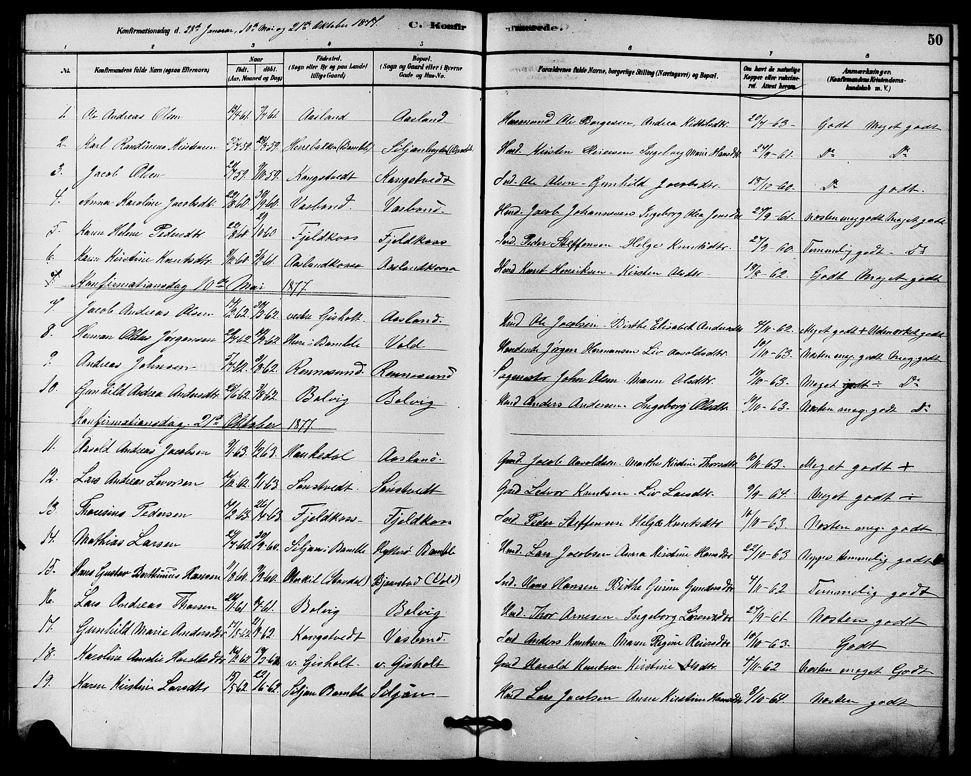 Solum kirkebøker, SAKO/A-306/F/Fc/L0001: Parish register (official) no. III 1, 1877-1891, p. 50