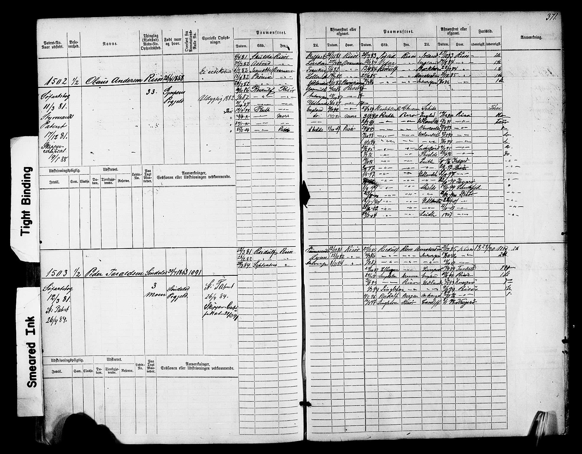 Risør mønstringskrets, AV/SAK-2031-0010/F/Fb/L0011: Hovedrulle nr 771-1527, T-10, 1861-1884, p. 377