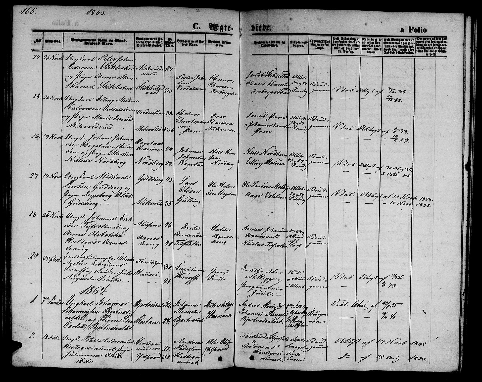 Ministerialprotokoller, klokkerbøker og fødselsregistre - Nord-Trøndelag, SAT/A-1458/723/L0254: Parish register (copy) no. 723C02, 1858-1868, p. 165