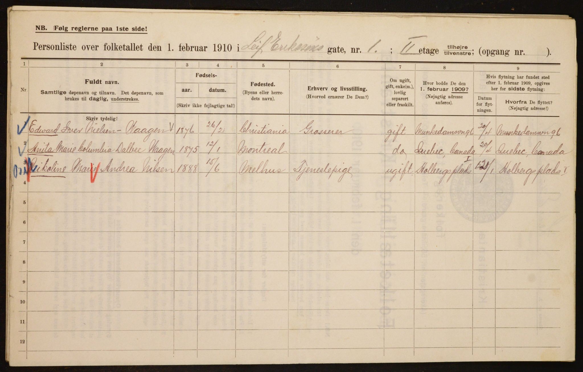 OBA, Municipal Census 1910 for Kristiania, 1910, p. 55460