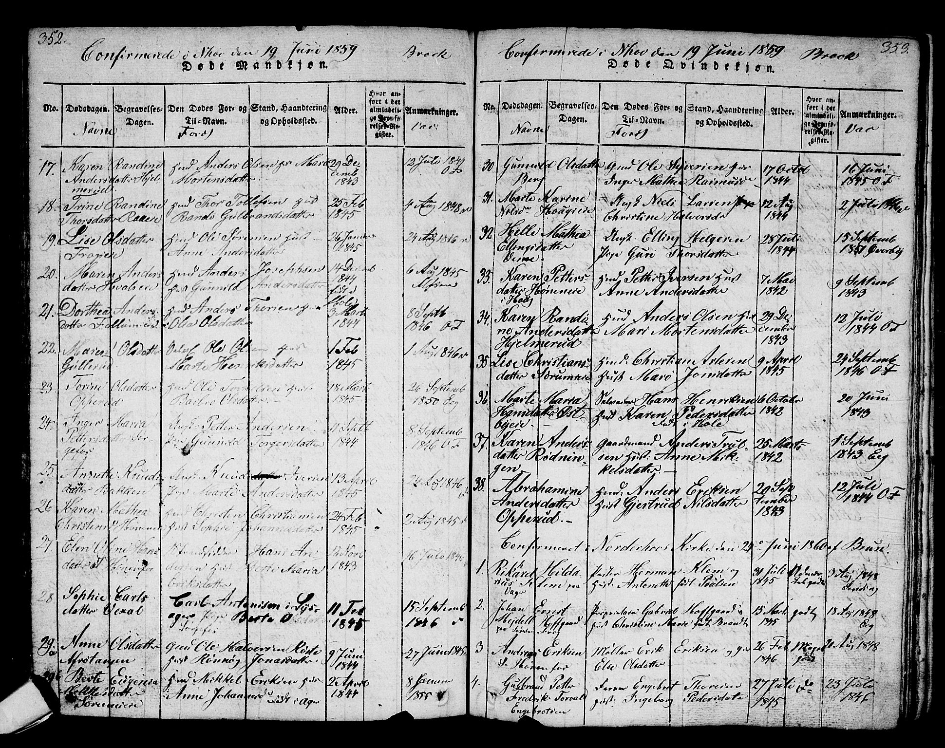 Norderhov kirkebøker, AV/SAKO-A-237/G/Ga/L0002: Parish register (copy) no. I 2, 1814-1867, p. 352-353