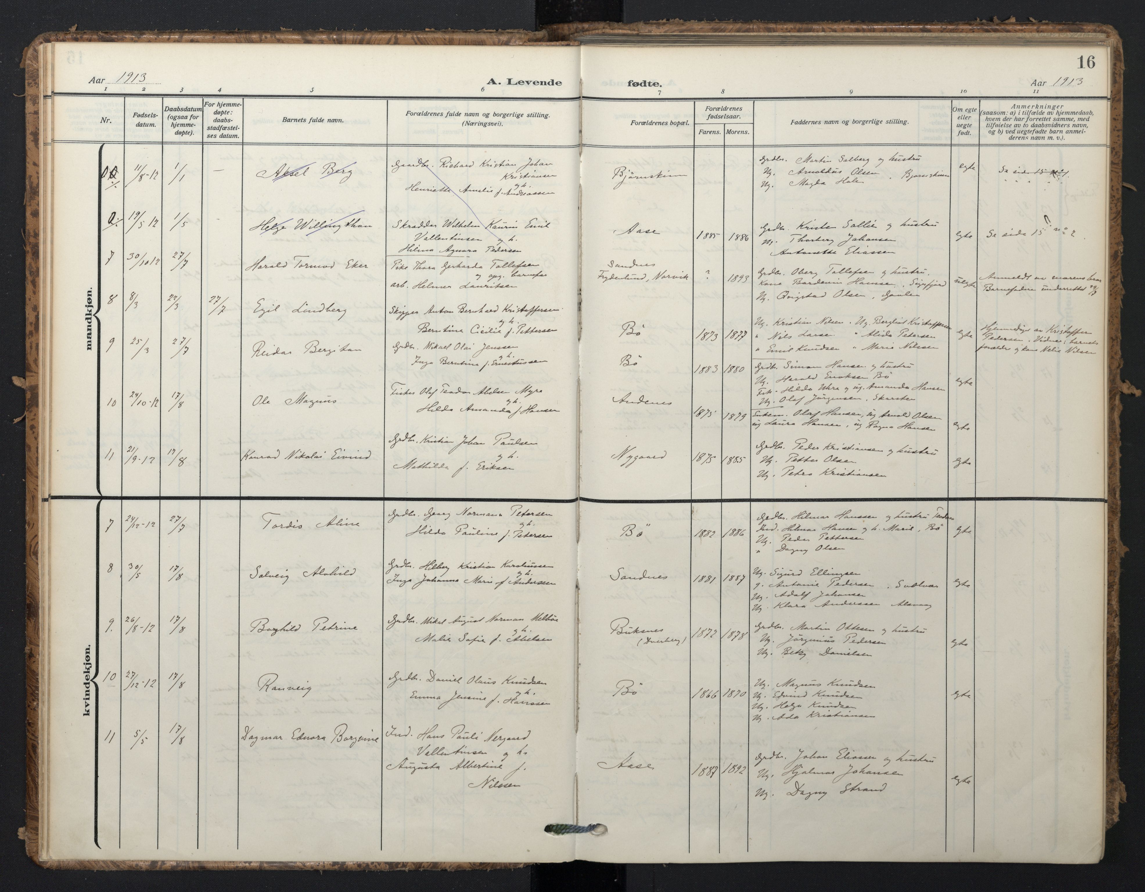 Ministerialprotokoller, klokkerbøker og fødselsregistre - Nordland, SAT/A-1459/898/L1423: Parish register (official) no. 898A03, 1909-1928, p. 16