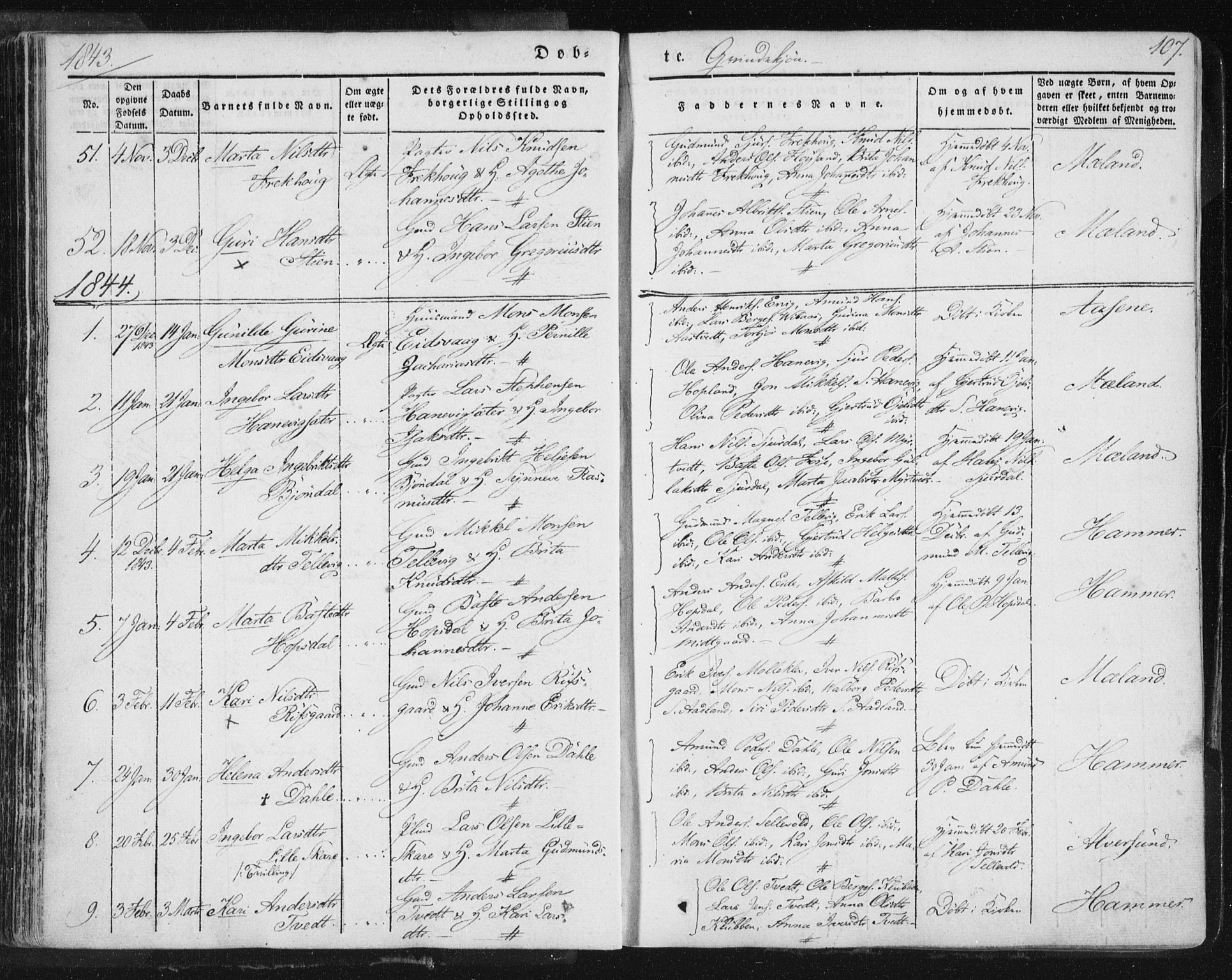 Hamre sokneprestembete, SAB/A-75501/H/Ha/Haa/Haaa/L0012: Parish register (official) no. A 12, 1834-1845, p. 107