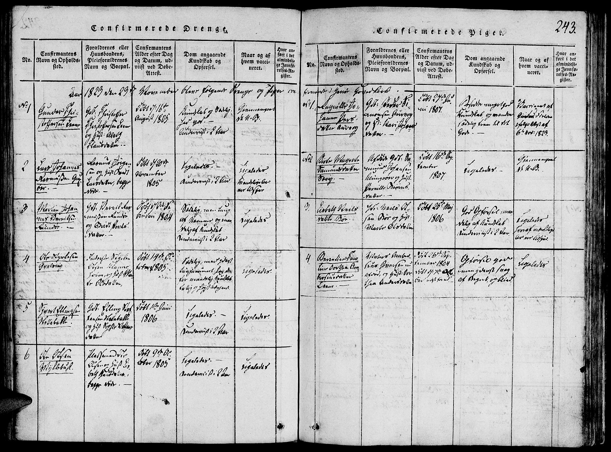 Ministerialprotokoller, klokkerbøker og fødselsregistre - Møre og Romsdal, AV/SAT-A-1454/507/L0069: Parish register (official) no. 507A04, 1816-1841, p. 243