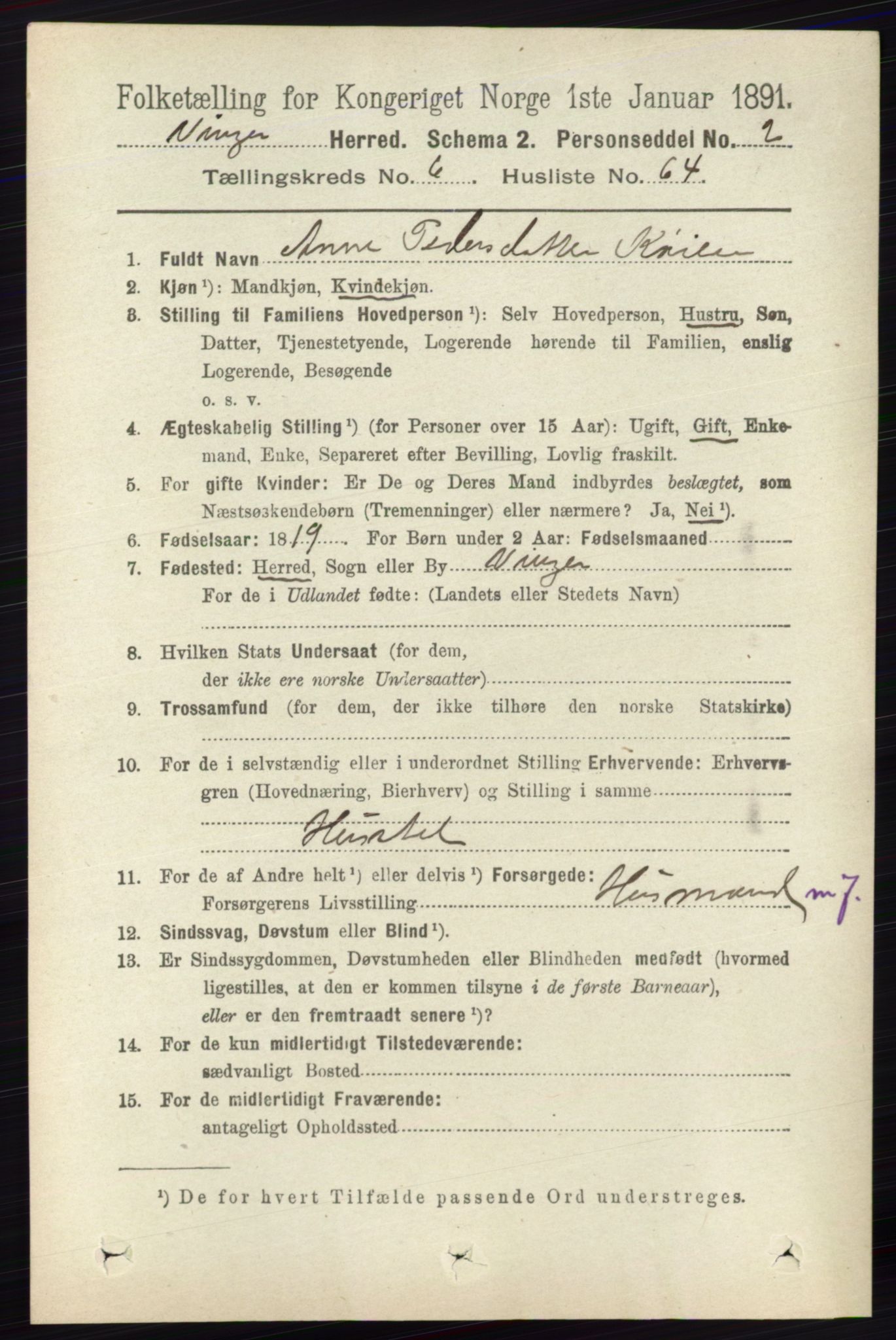 RA, 1891 census for 0421 Vinger, 1891, p. 2981