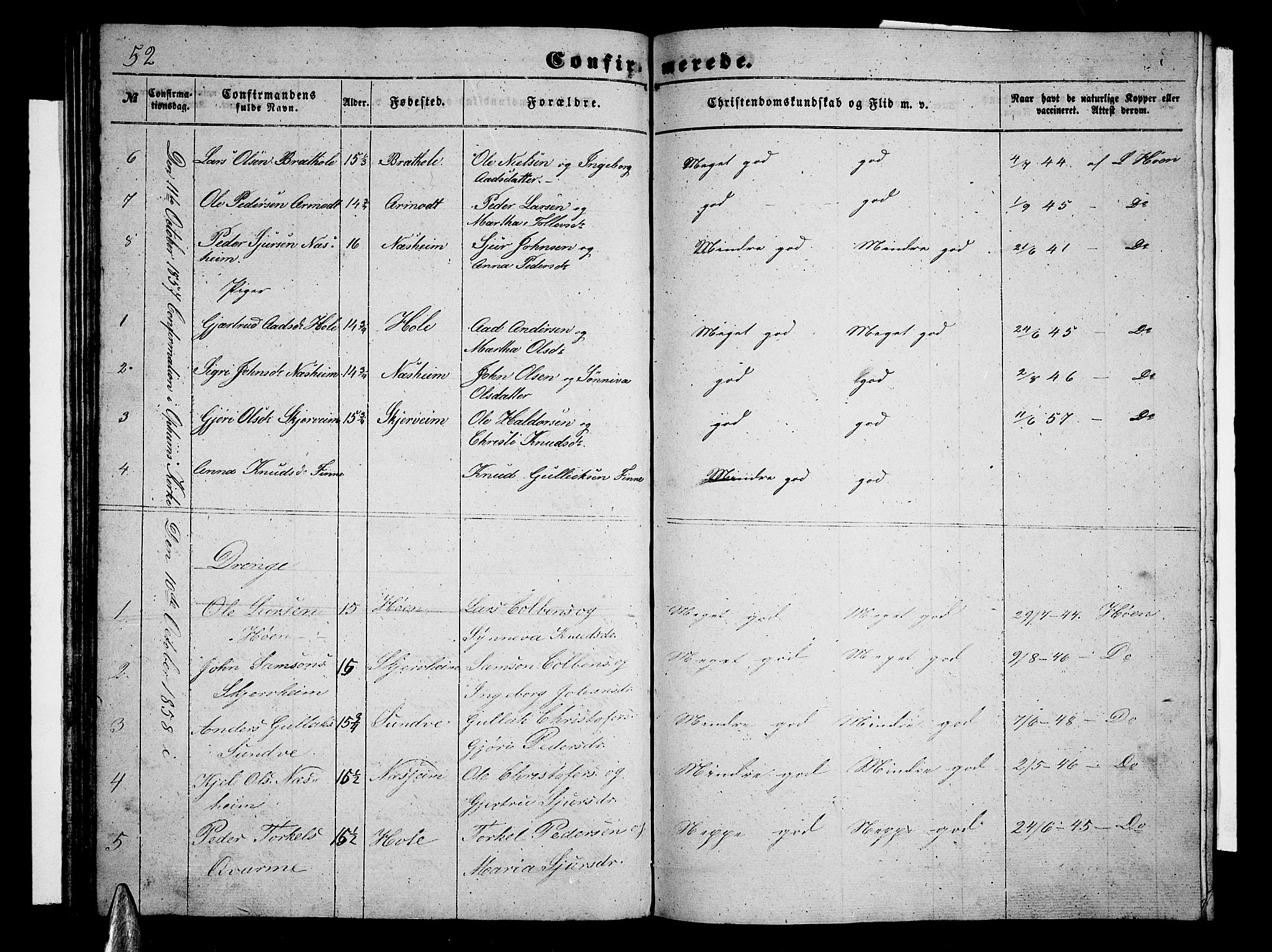 Vossestrand Sokneprestembete, AV/SAB-A-79101/H/Hab: Parish register (copy) no. B 1, 1855-1867, p. 52