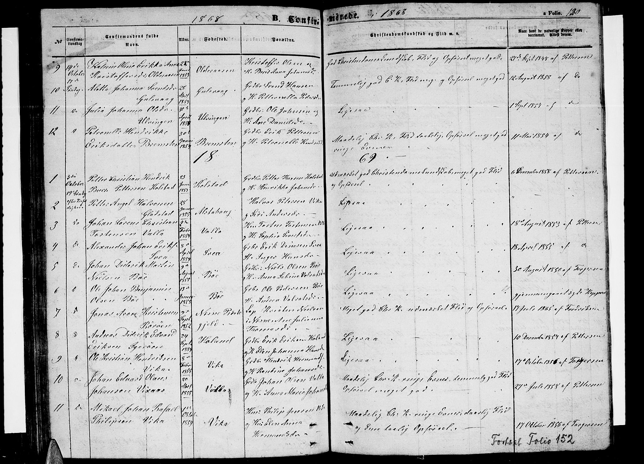 Ministerialprotokoller, klokkerbøker og fødselsregistre - Nordland, AV/SAT-A-1459/816/L0251: Parish register (copy) no. 816C01, 1852-1870, p. 130