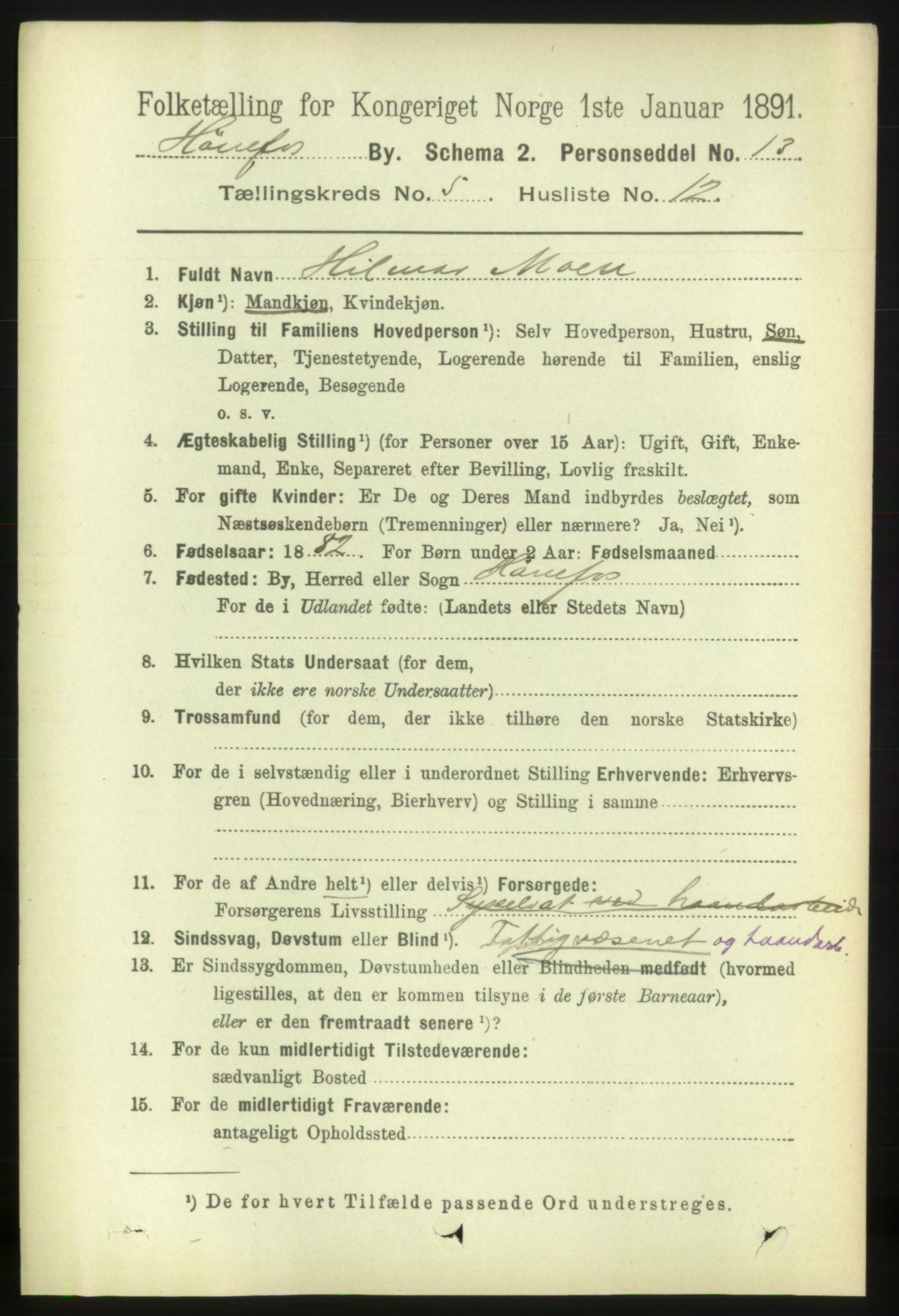 RA, 1891 census for 0601 Hønefoss, 1891, p. 1008