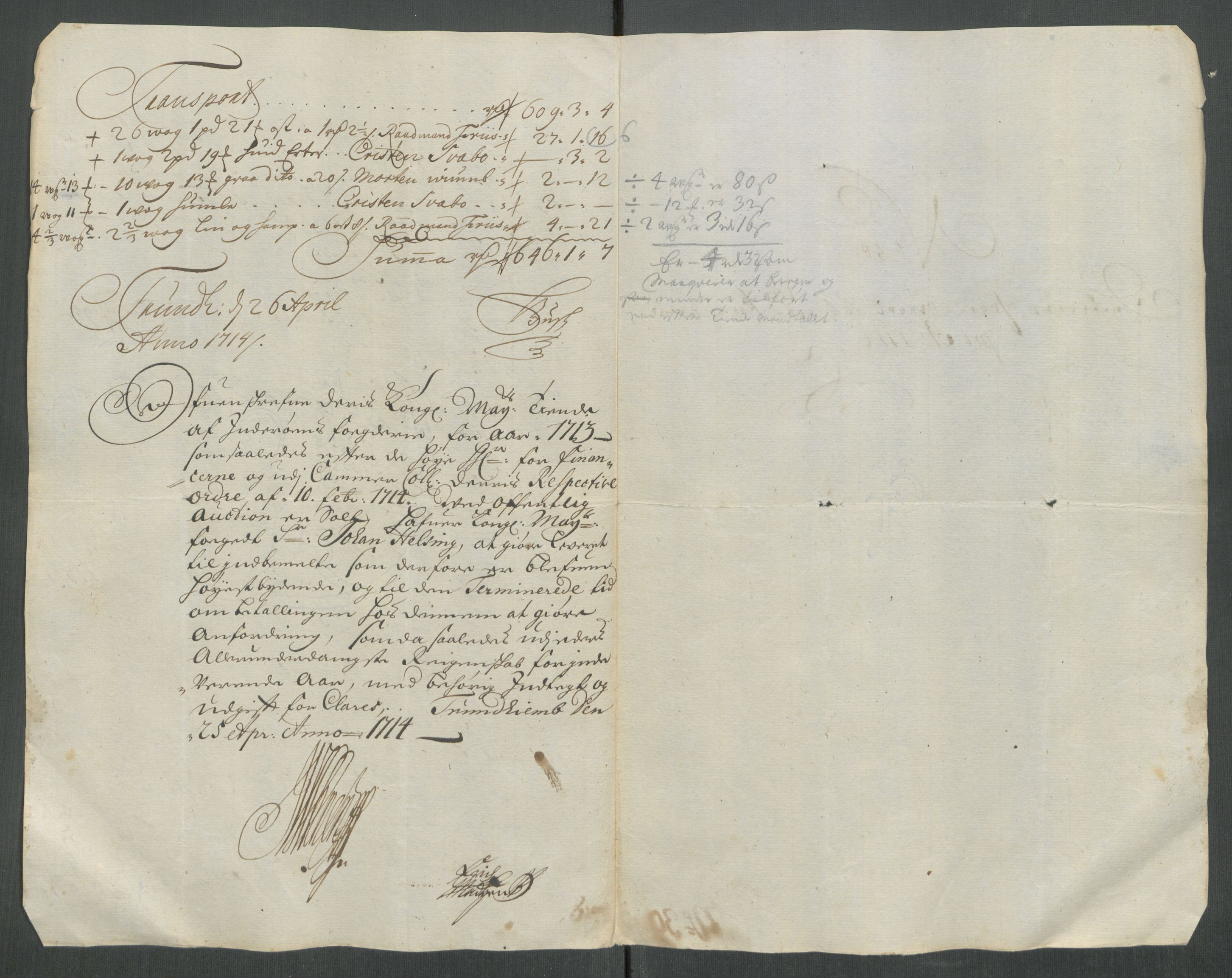 Rentekammeret inntil 1814, Reviderte regnskaper, Fogderegnskap, AV/RA-EA-4092/R63/L4322: Fogderegnskap Inderøy, 1714, p. 370