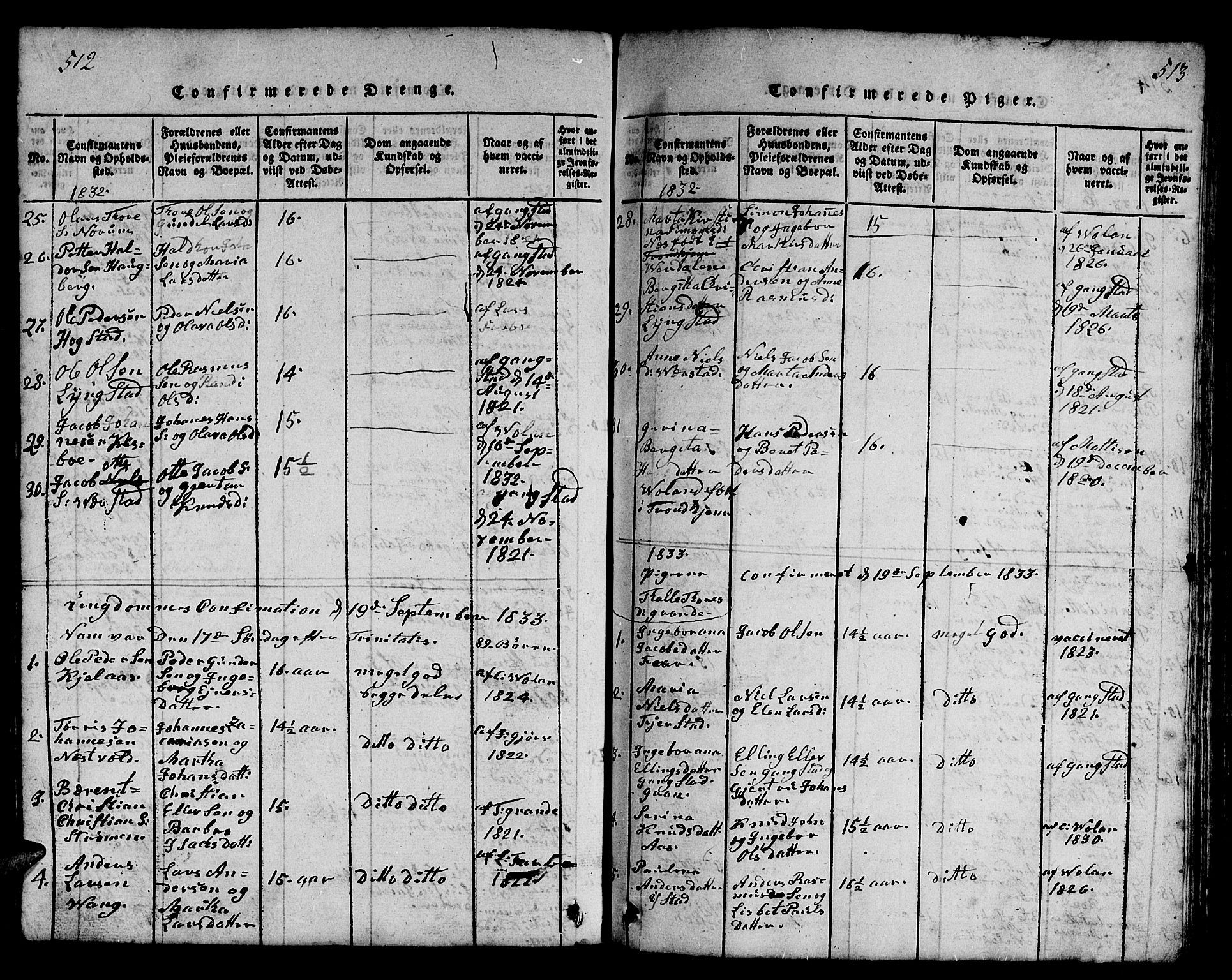 Ministerialprotokoller, klokkerbøker og fødselsregistre - Nord-Trøndelag, SAT/A-1458/730/L0298: Parish register (copy) no. 730C01, 1816-1849, p. 512-513