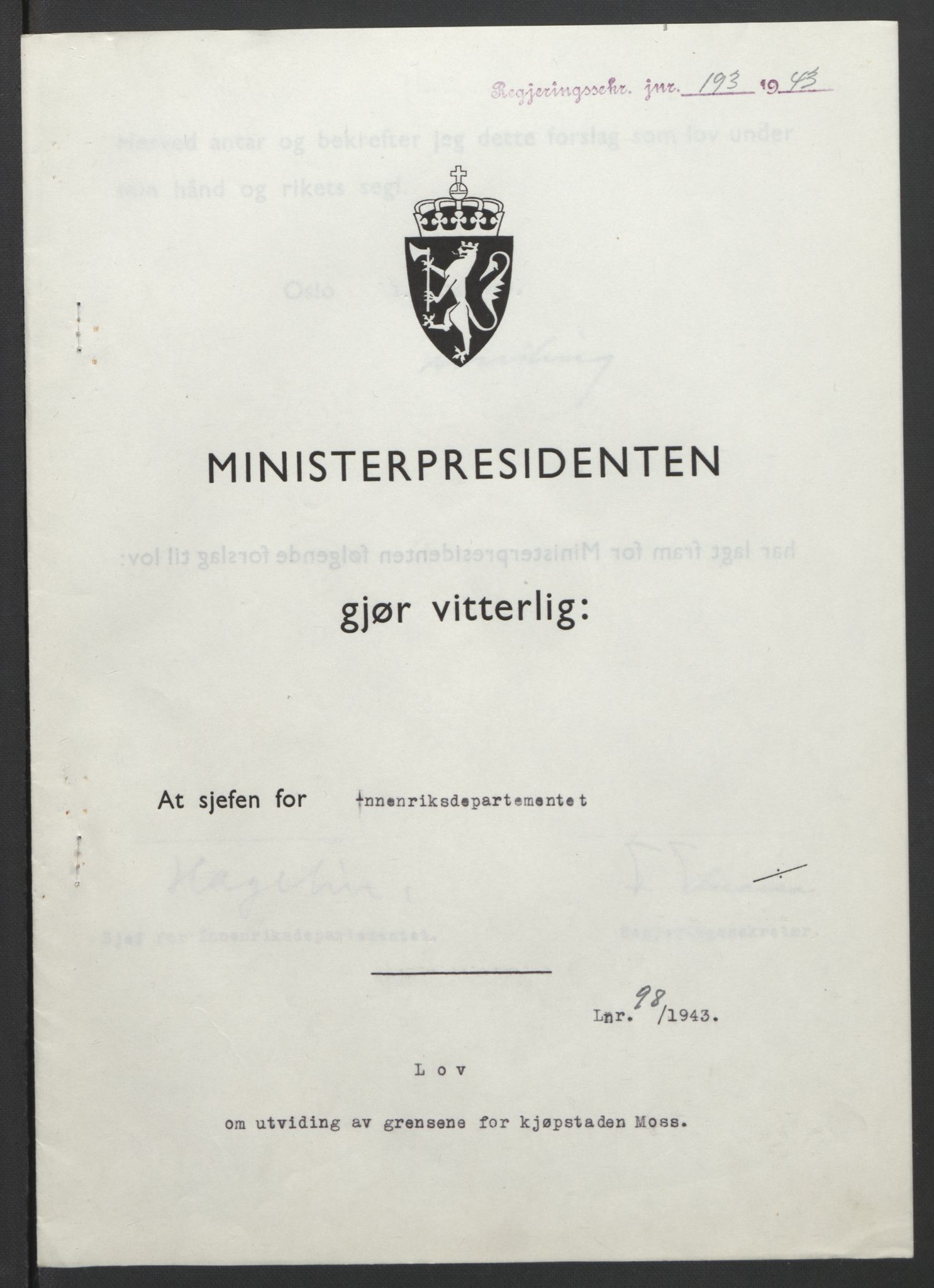 NS-administrasjonen 1940-1945 (Statsrådsekretariatet, de kommisariske statsråder mm), RA/S-4279/D/Db/L0099: Lover, 1943, p. 446