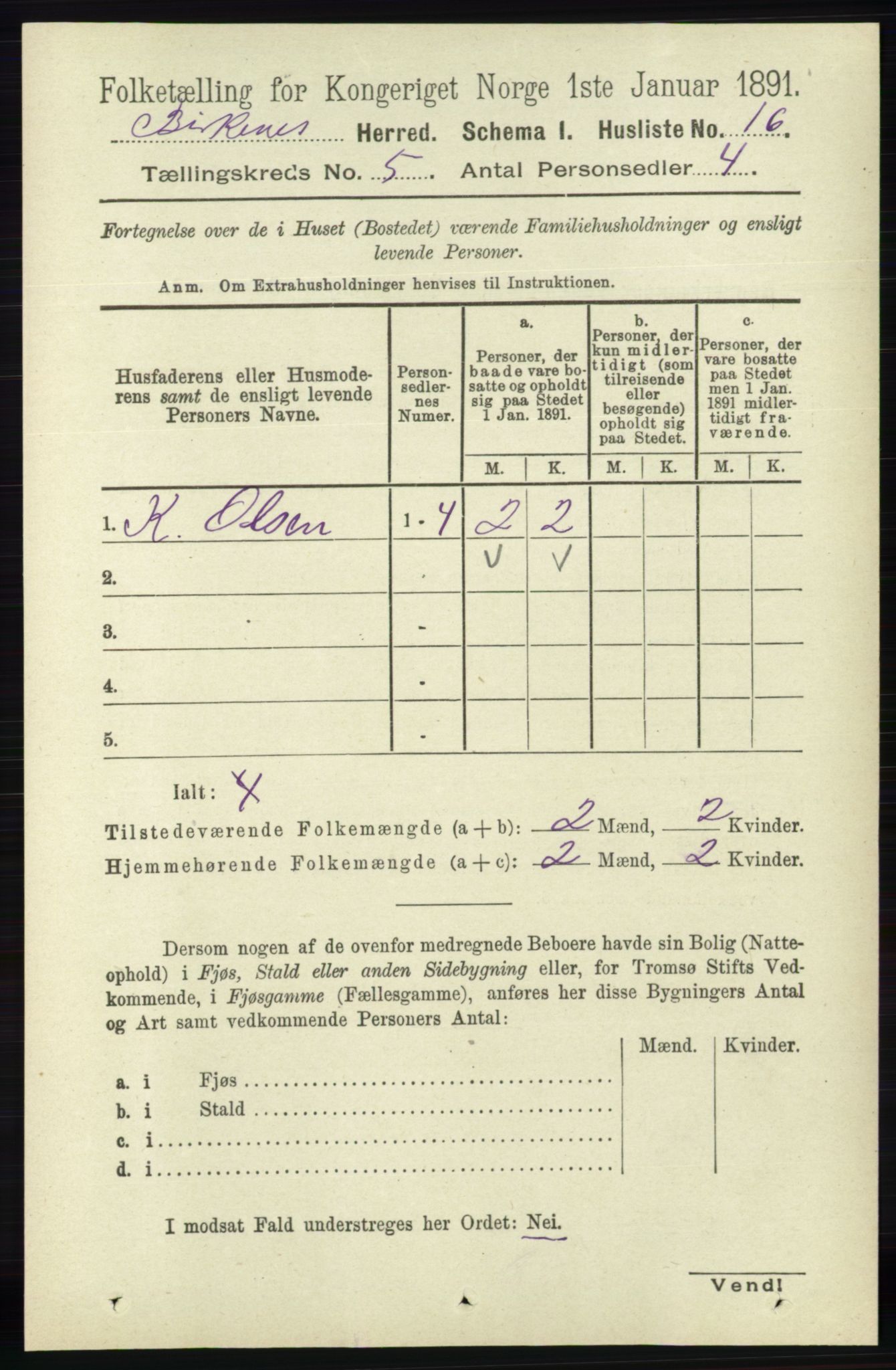 RA, 1891 Census for 0928 Birkenes, 1891, p. 1512