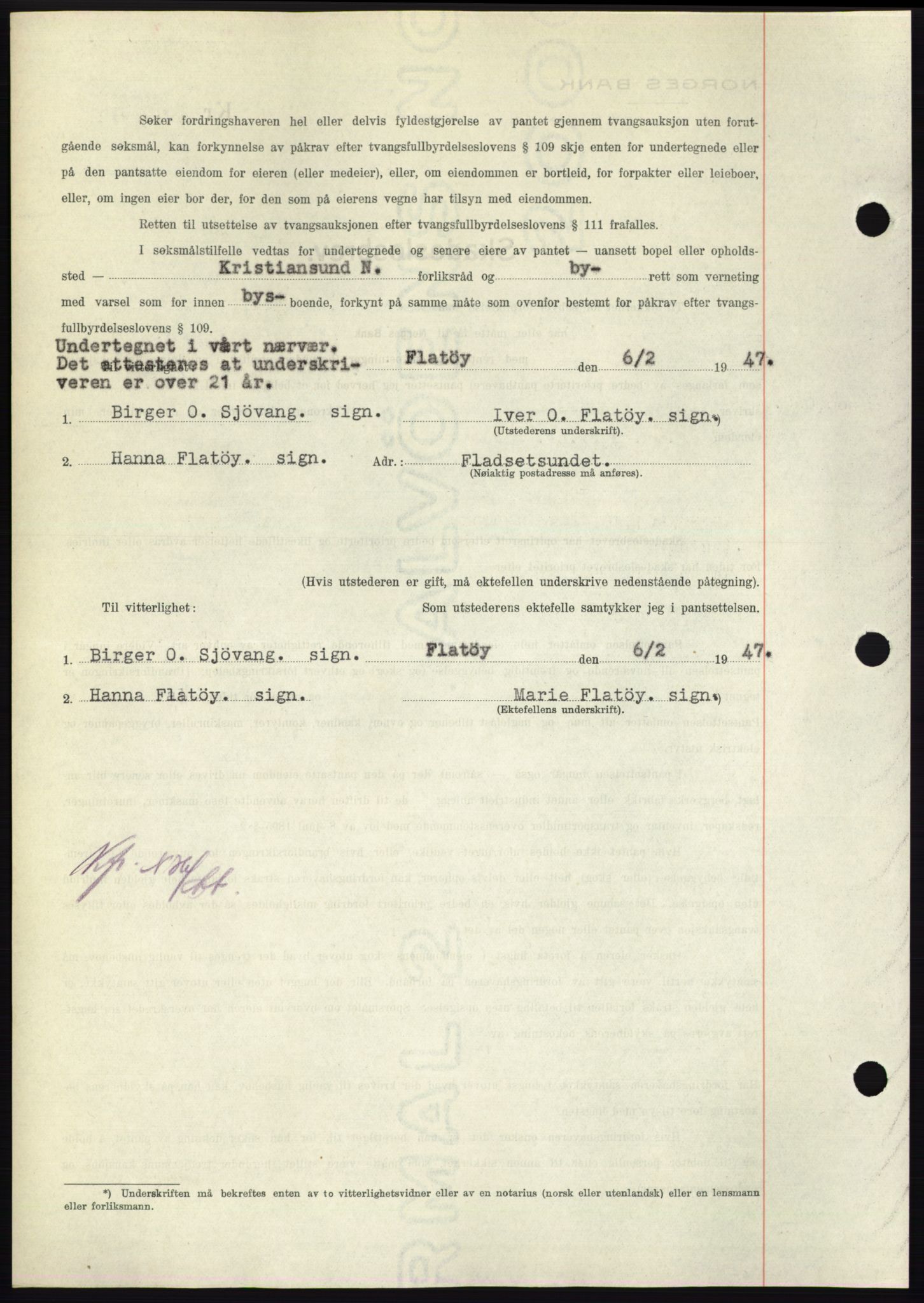 Nordmøre sorenskriveri, AV/SAT-A-4132/1/2/2Ca: Mortgage book no. B95, 1946-1947, Diary no: : 385/1947