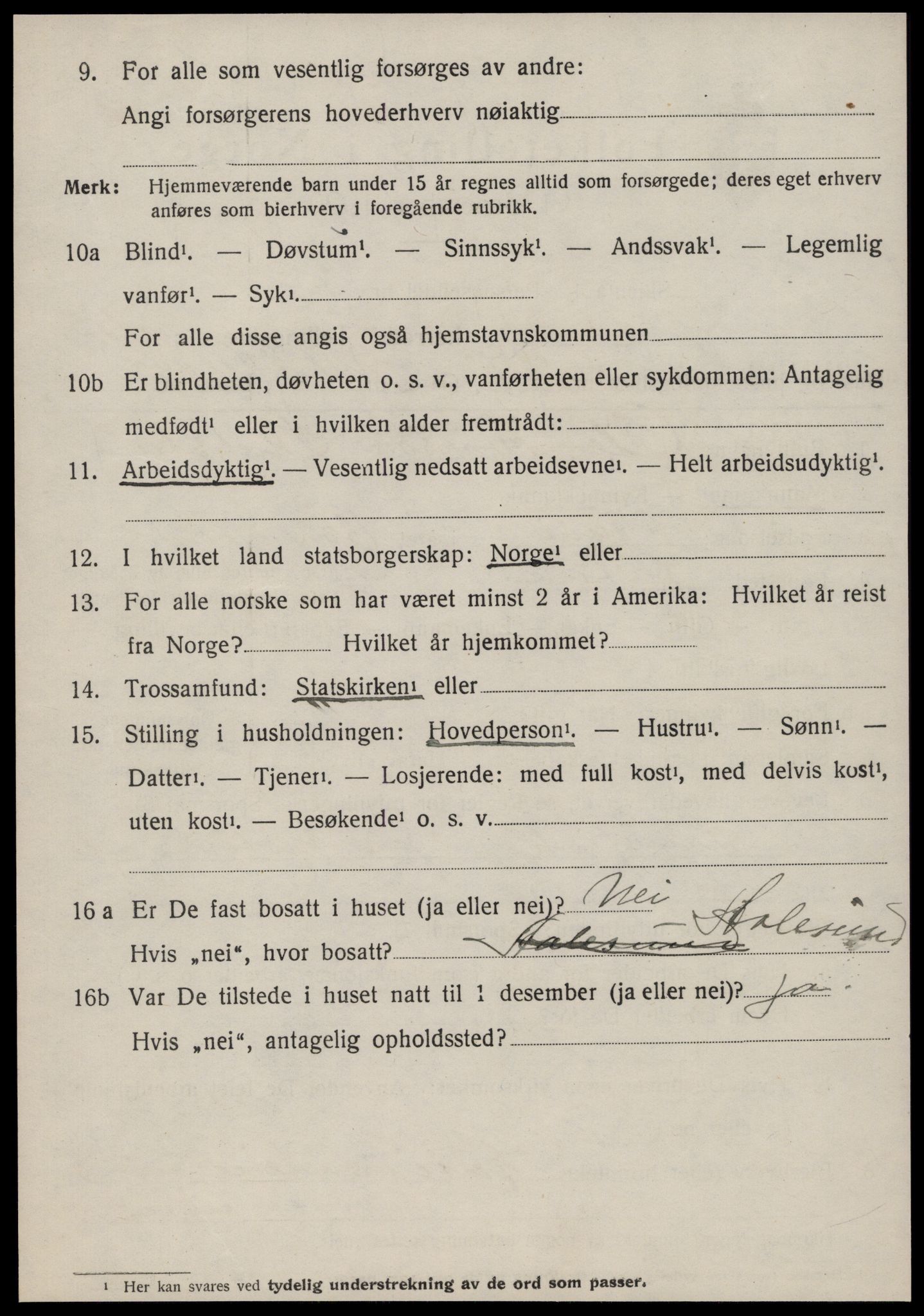 SAT, 1920 census for Volda, 1920, p. 5007