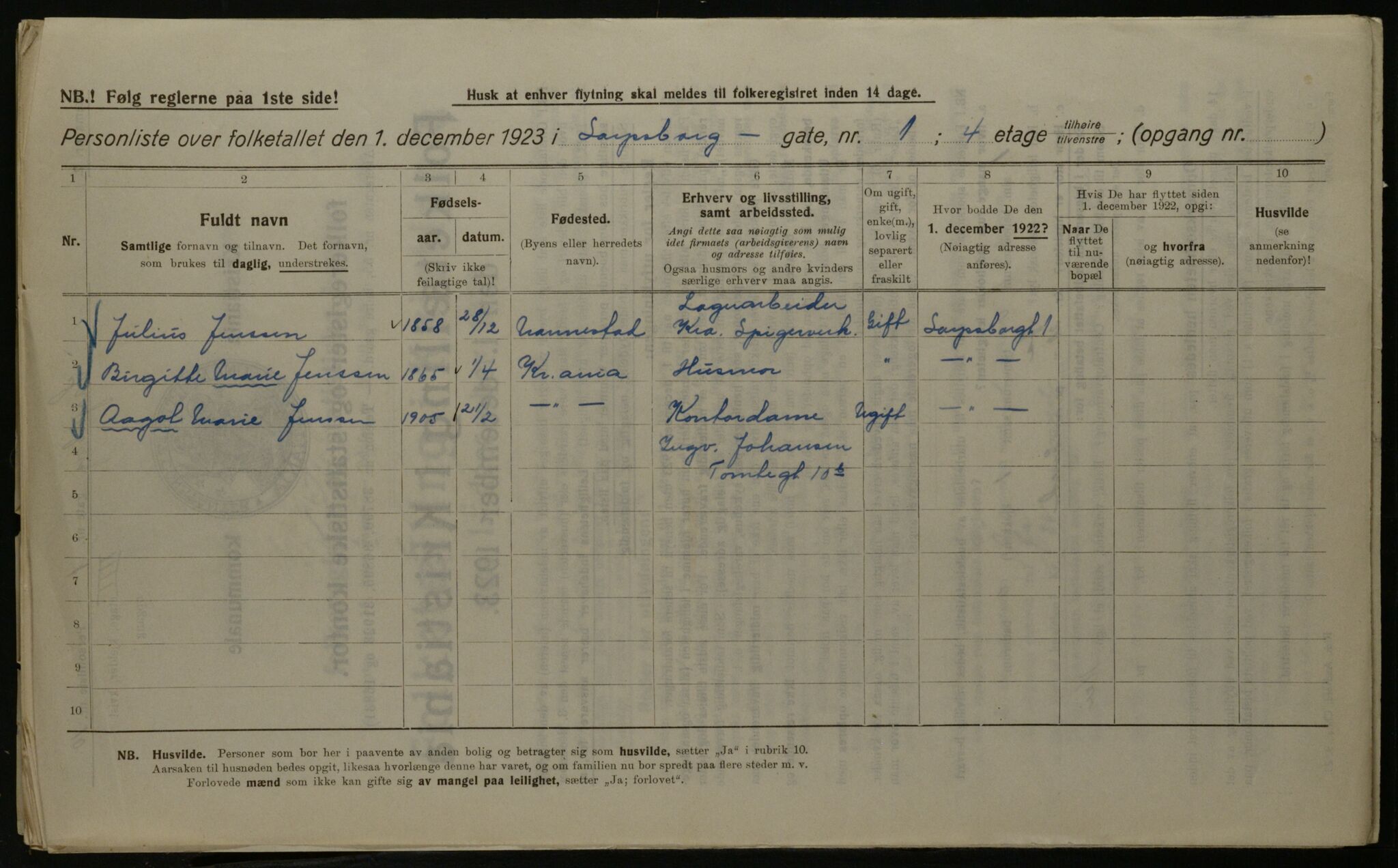 OBA, Municipal Census 1923 for Kristiania, 1923, p. 98412