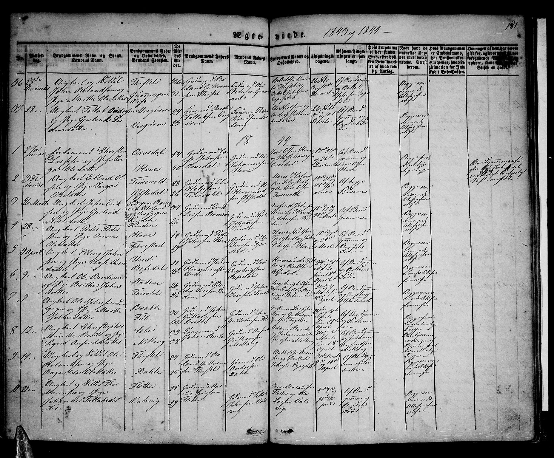 Vik sokneprestembete, AV/SAB-A-81501/H/Haa/Haaa/L0007: Parish register (official) no. A 7, 1831-1845, p. 181