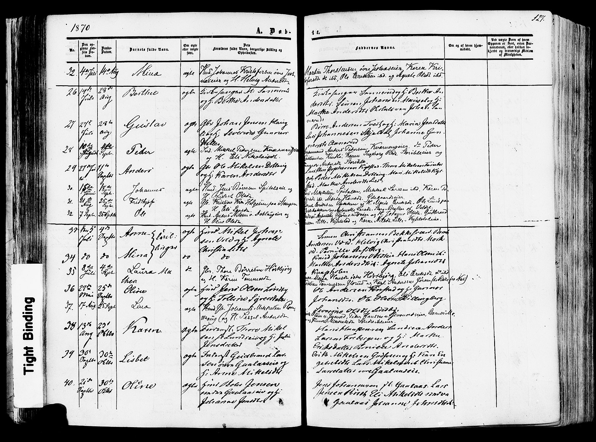 Vang prestekontor, Hedmark, SAH/PREST-008/H/Ha/Haa/L0013: Parish register (official) no. 13, 1855-1879, p. 127