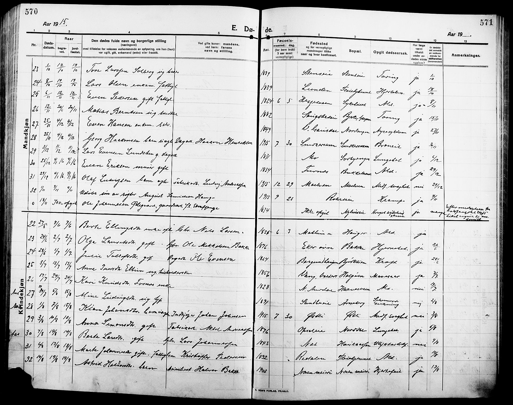 Ringsaker prestekontor, AV/SAH-PREST-014/L/La/L0018: Parish register (copy) no. 18, 1913-1922, p. 570-571