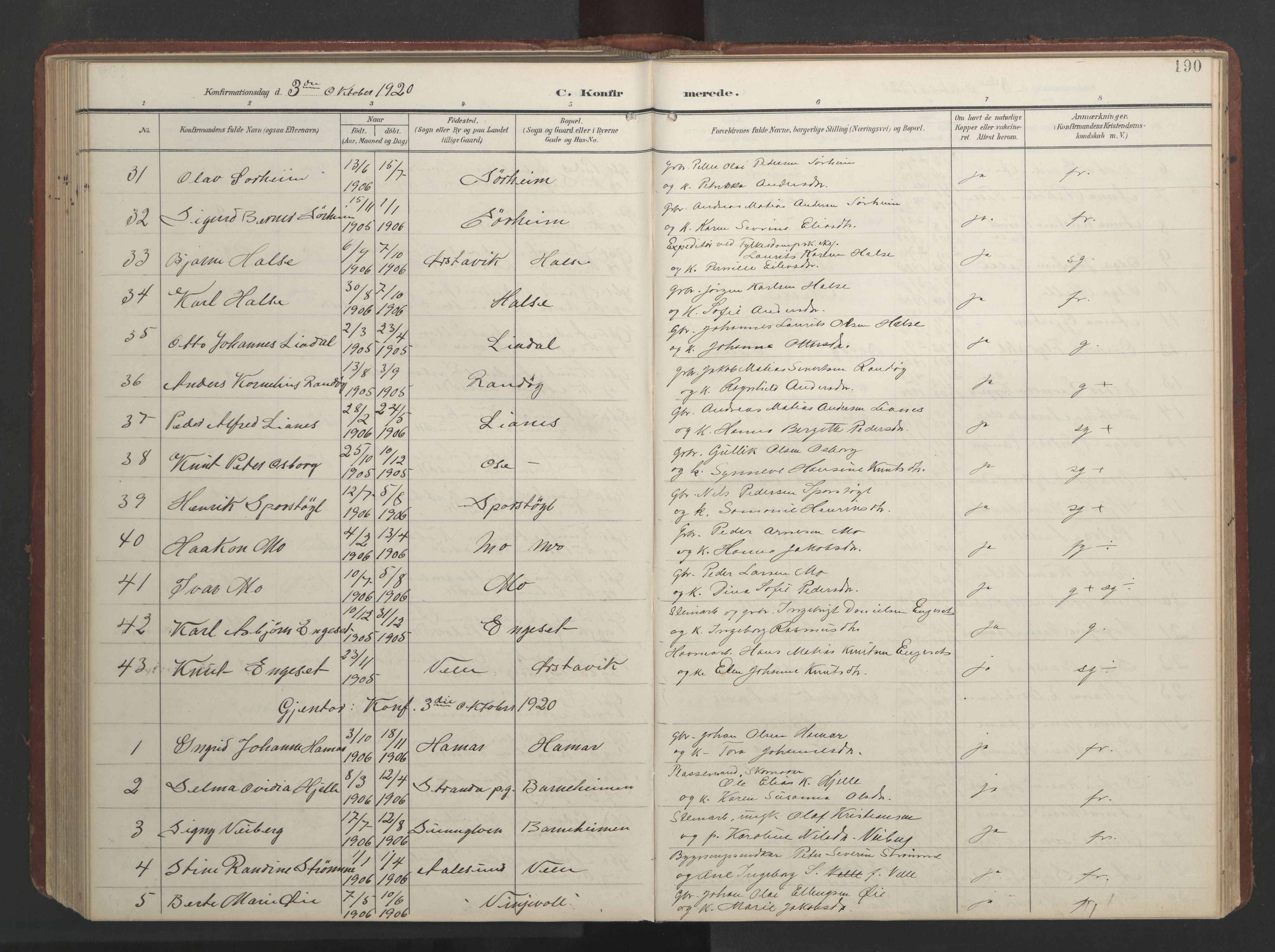 Ministerialprotokoller, klokkerbøker og fødselsregistre - Møre og Romsdal, AV/SAT-A-1454/513/L0190: Parish register (copy) no. 513C04, 1904-1926, p. 190