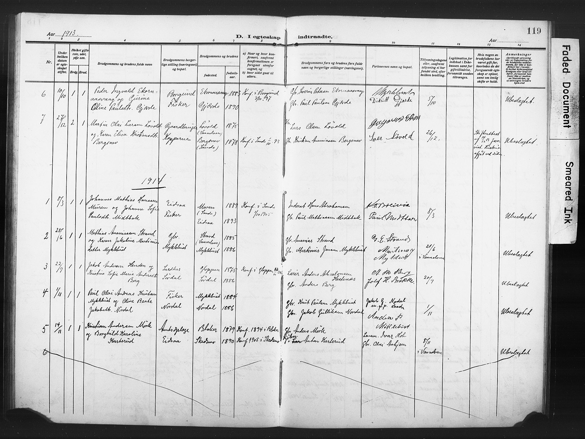 Ministerialprotokoller, klokkerbøker og fødselsregistre - Møre og Romsdal, AV/SAT-A-1454/502/L0028: Parish register (copy) no. 502C02, 1909-1932, p. 119