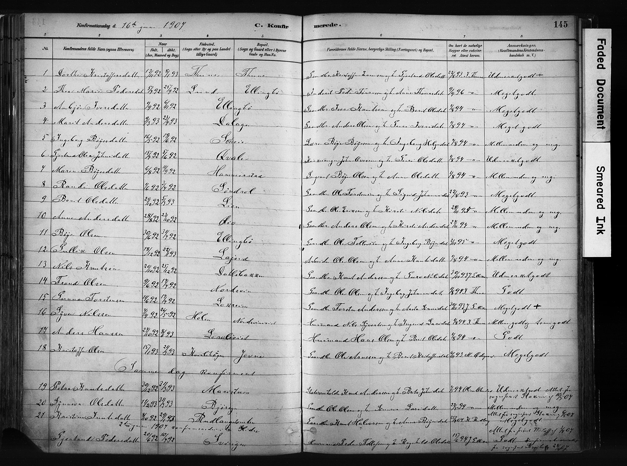 Vang prestekontor, Valdres, SAH/PREST-140/H/Ha/L0008: Parish register (official) no. 8, 1882-1910, p. 145