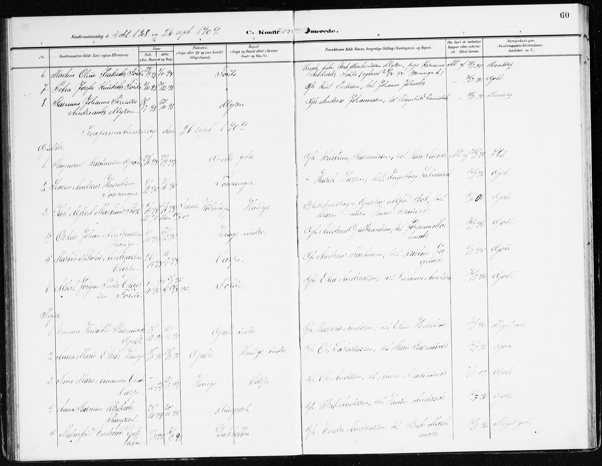 Bremanger sokneprestembete, AV/SAB-A-82201/H/Haa/Haac/L0001: Parish register (official) no. C 1, 1908-1921, p. 60