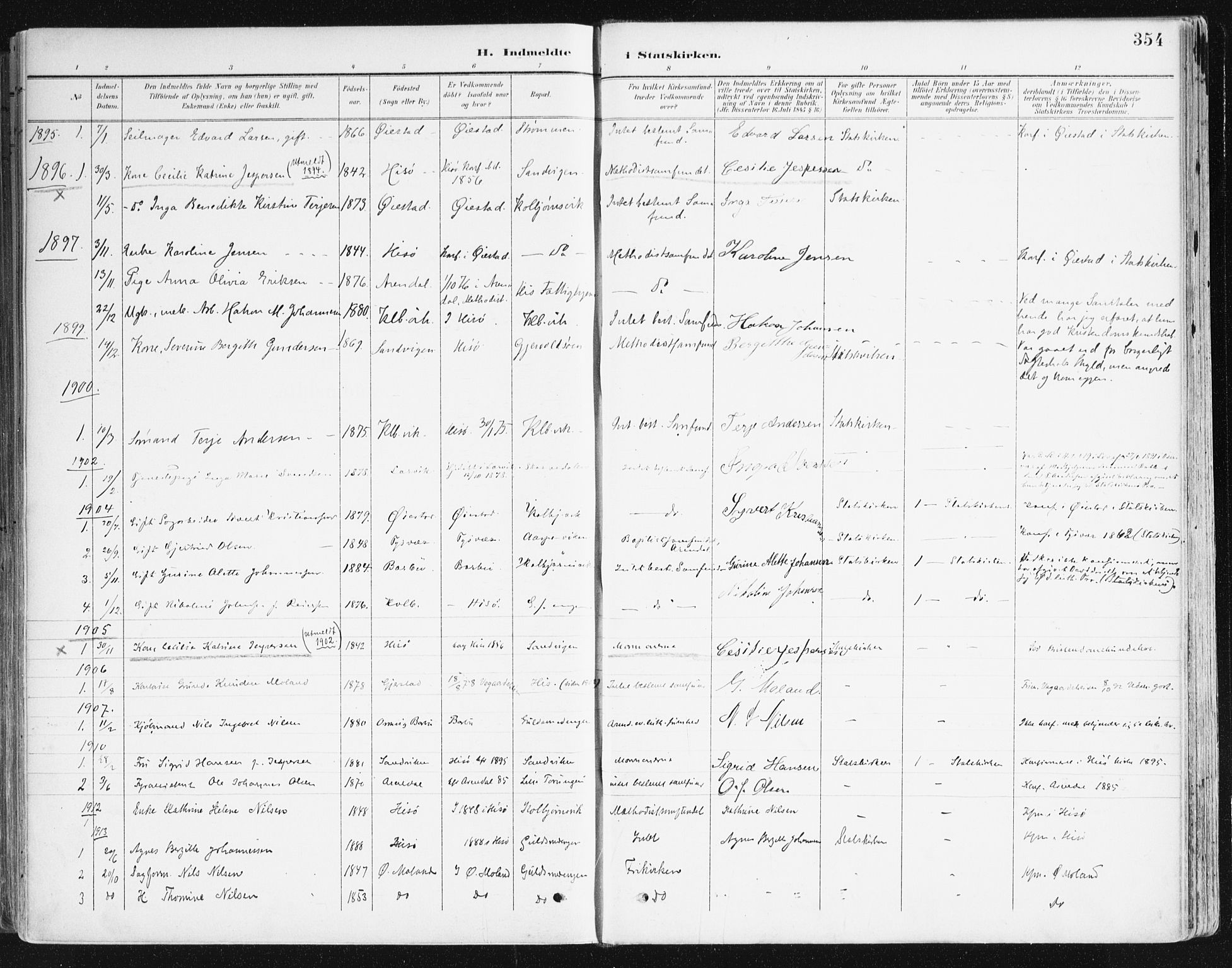 Hisøy sokneprestkontor, SAK/1111-0020/F/Fa/L0004: Parish register (official) no. A 4, 1895-1917, p. 354