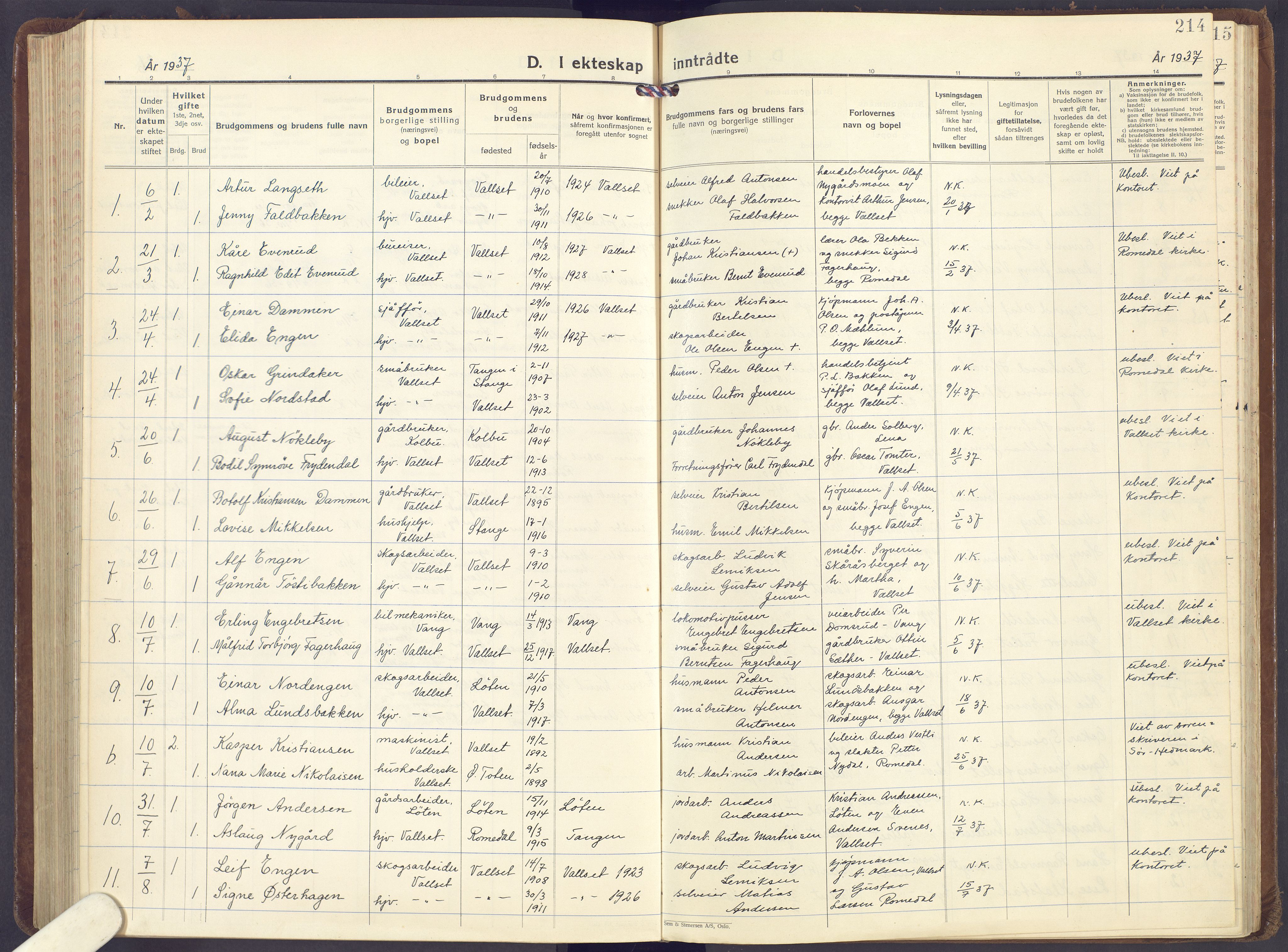 Romedal prestekontor, SAH/PREST-004/K/L0013: Parish register (official) no. 13, 1930-1949, p. 214