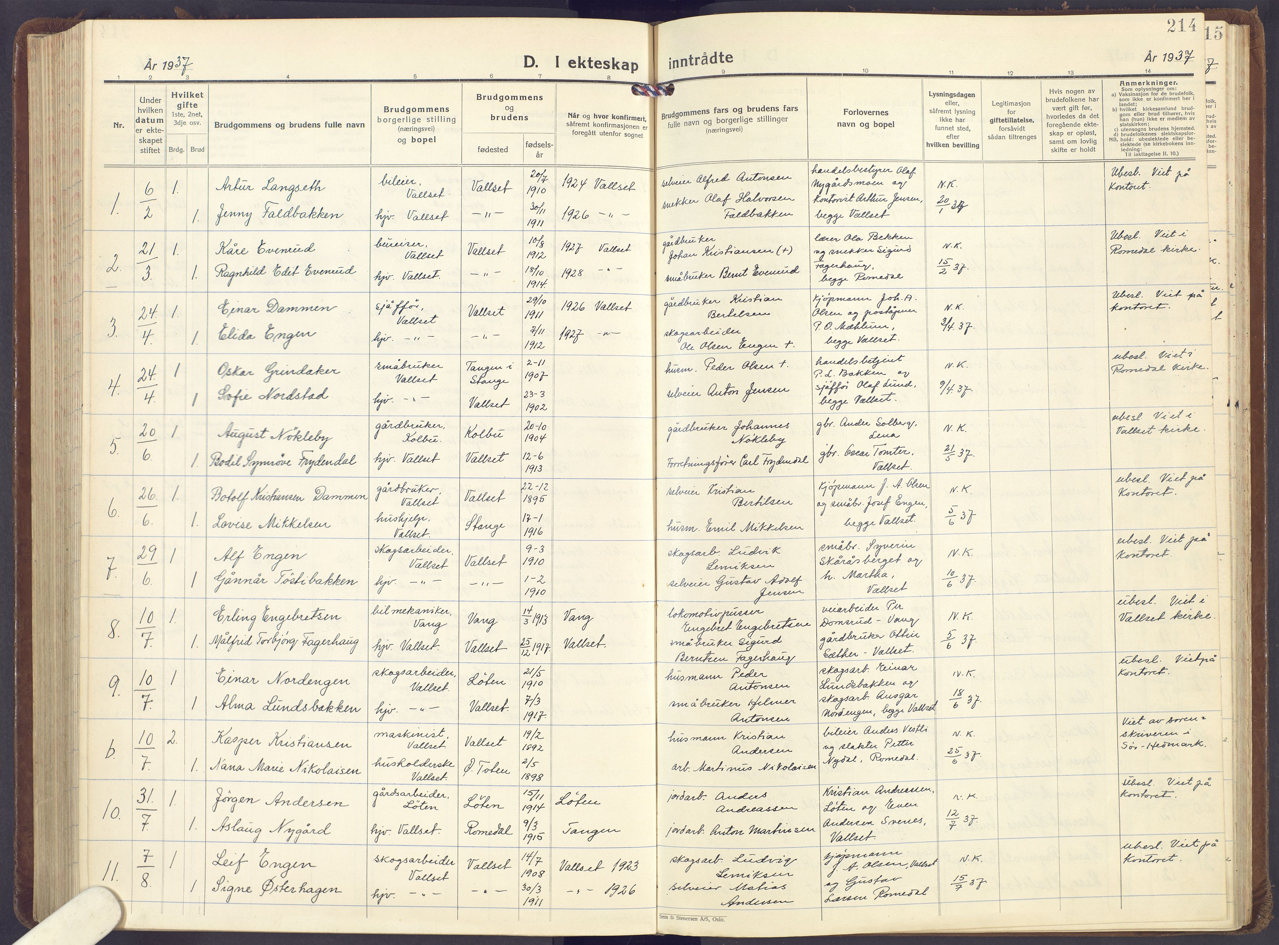 Romedal prestekontor, AV/SAH-PREST-004/K/L0013: Parish register (official) no. 13, 1930-1949, p. 214
