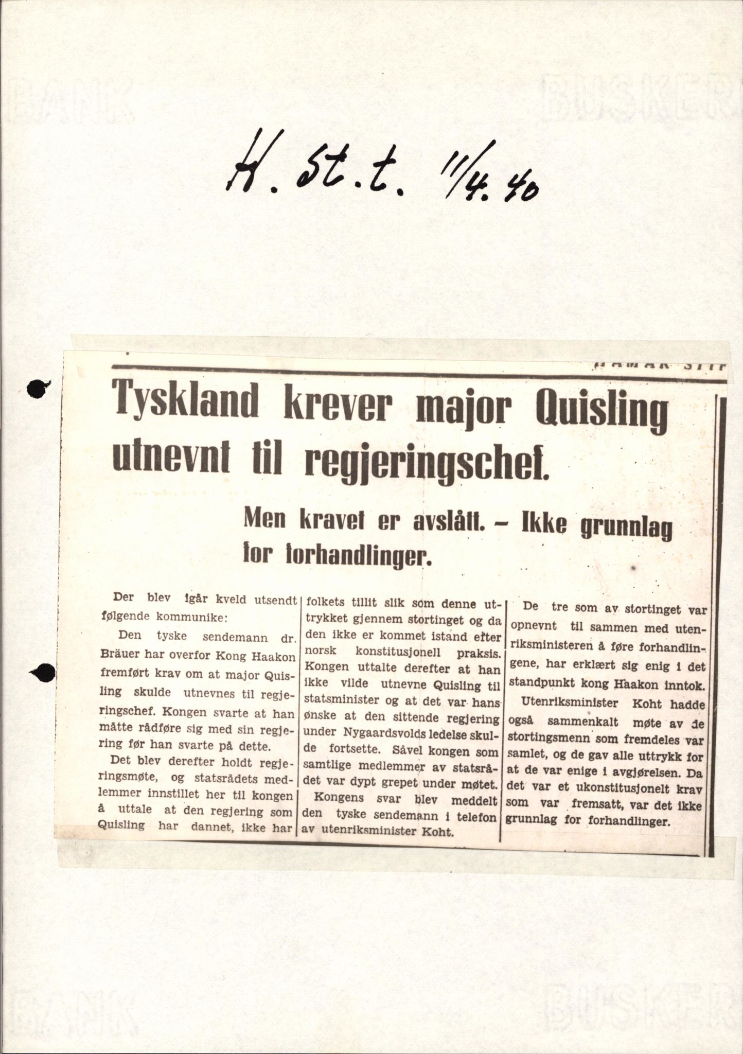 Forsvaret, Forsvarets krigshistoriske avdeling, RA/RAFA-2017/Y/Yf/L0206: II-C-11-2120  -  Kapitulasjonen 7. juni 1940.  Okkupasjonstiden., 1940-1945, p. 135