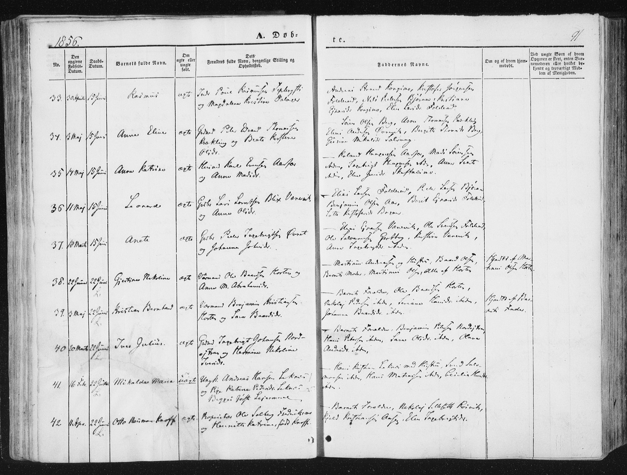 Ministerialprotokoller, klokkerbøker og fødselsregistre - Nord-Trøndelag, AV/SAT-A-1458/780/L0640: Parish register (official) no. 780A05, 1845-1856, p. 91