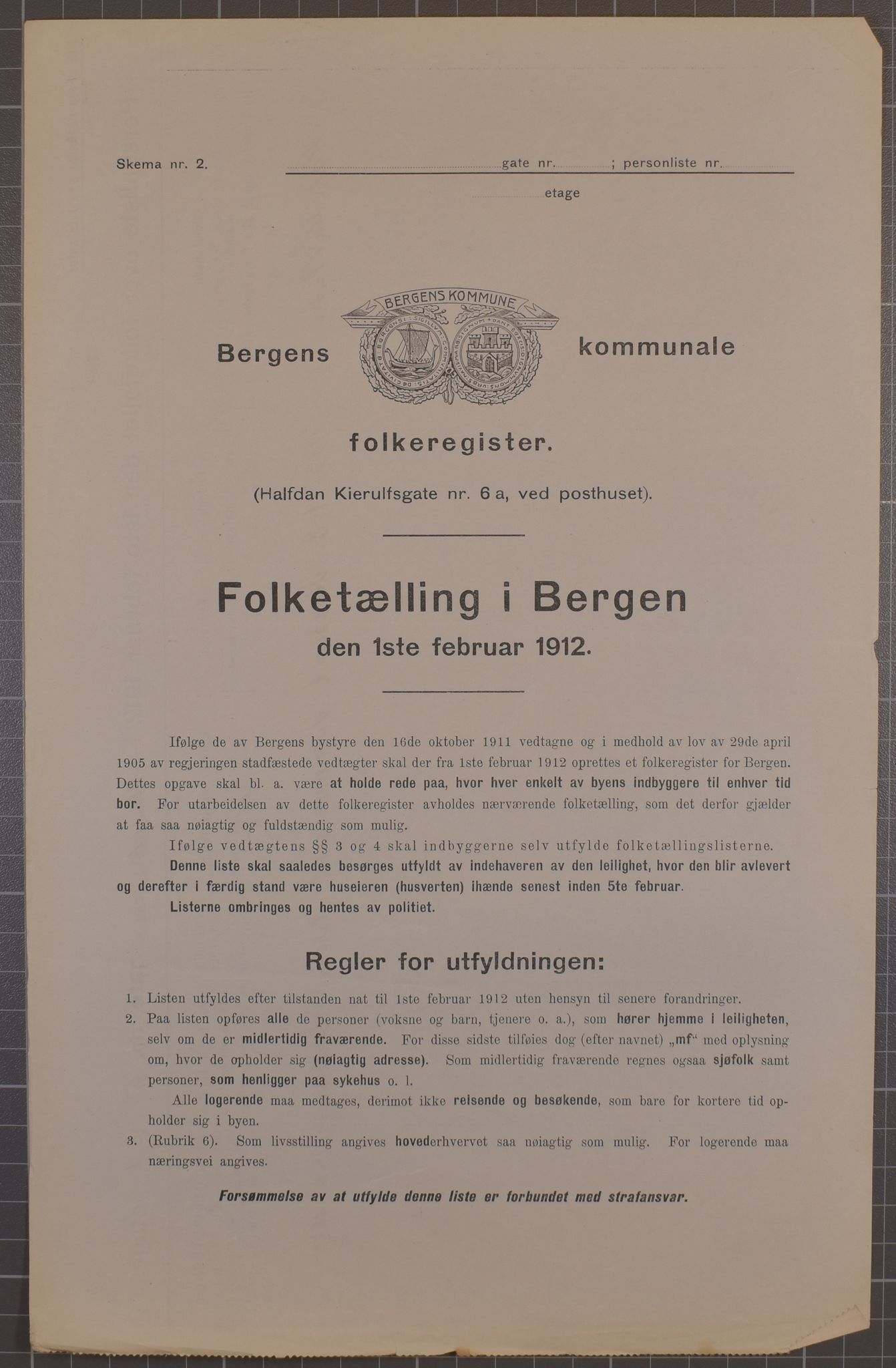 SAB, Municipal Census 1912 for Bergen, 1912, p. 1535