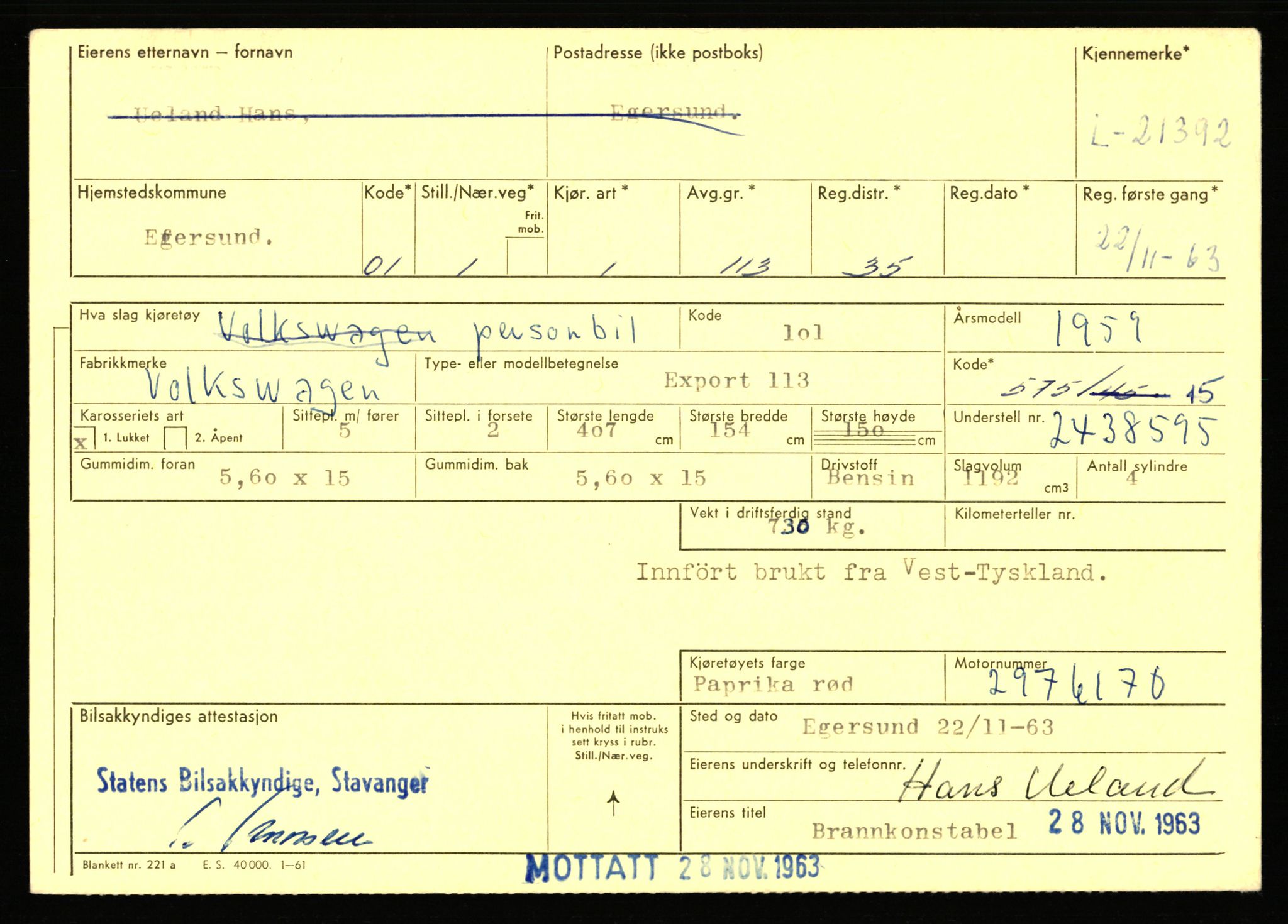 Stavanger trafikkstasjon, AV/SAST-A-101942/0/F/L0037: L-20500 - L-21499, 1930-1971, p. 2133