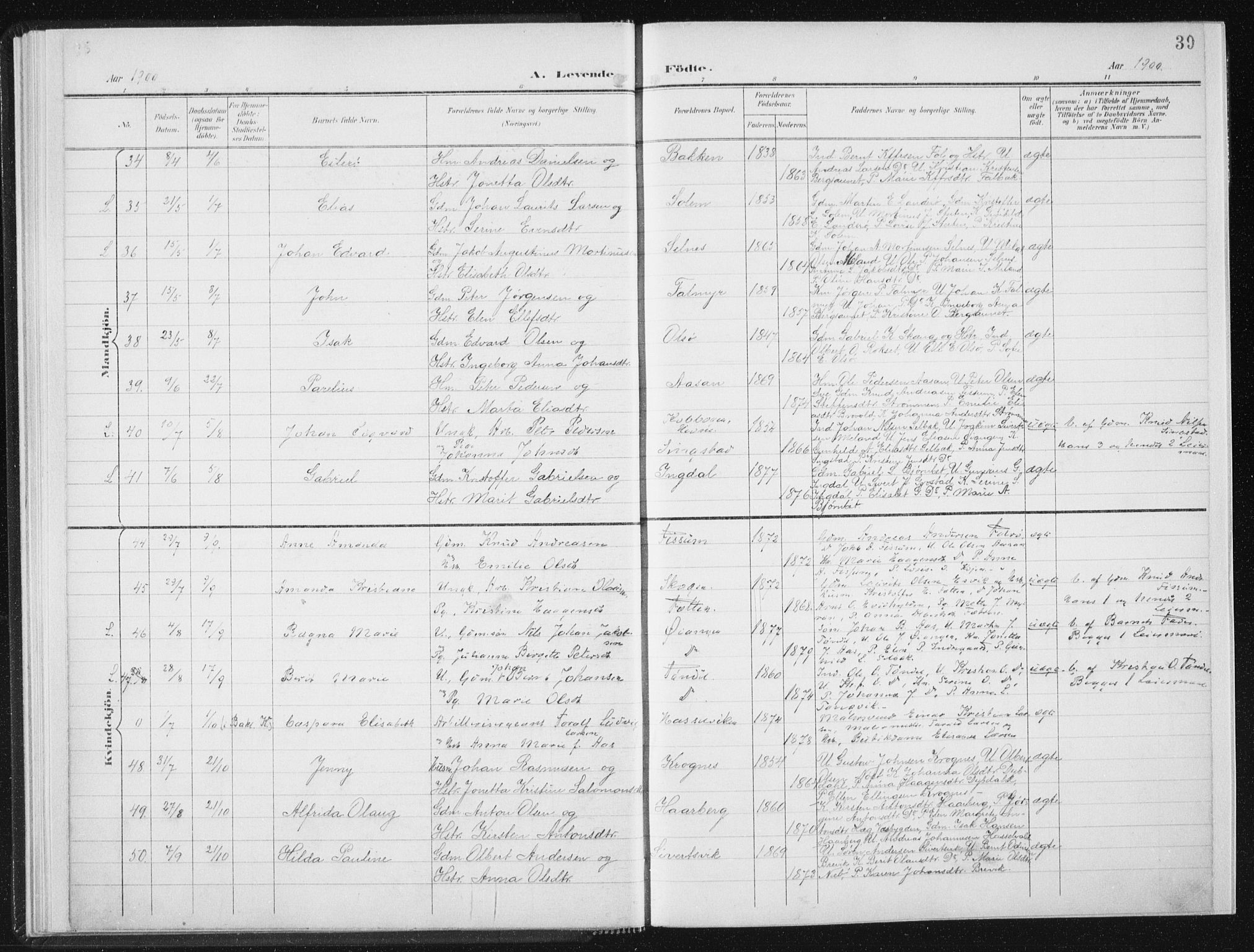 Ministerialprotokoller, klokkerbøker og fødselsregistre - Sør-Trøndelag, AV/SAT-A-1456/647/L0635: Parish register (official) no. 647A02, 1896-1911, p. 39