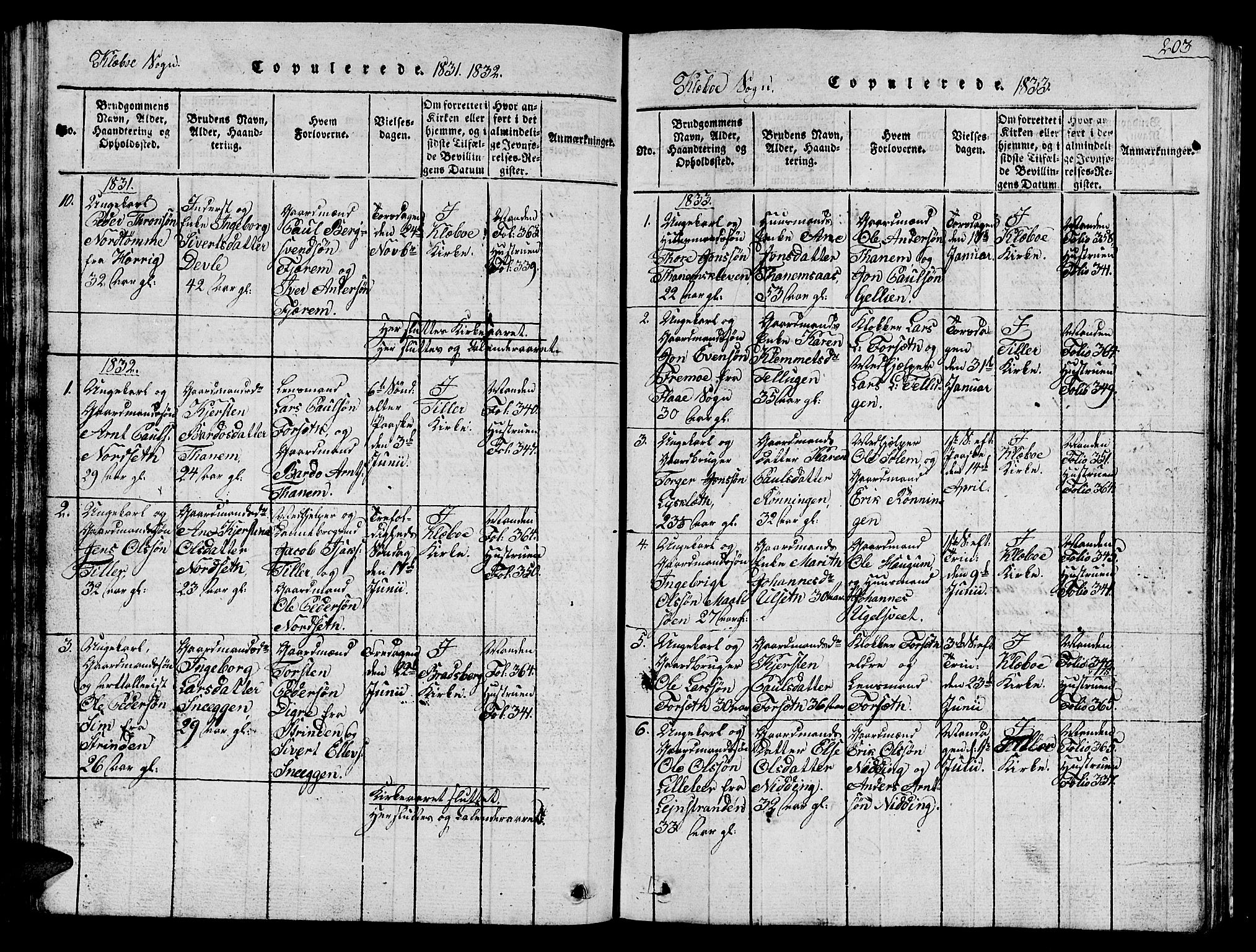 Ministerialprotokoller, klokkerbøker og fødselsregistre - Sør-Trøndelag, AV/SAT-A-1456/618/L0450: Parish register (copy) no. 618C01, 1816-1865, p. 203