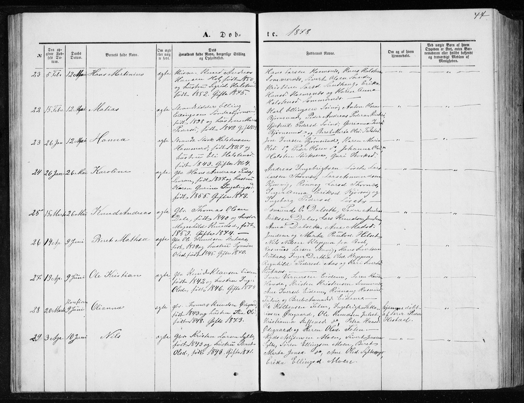 Ministerialprotokoller, klokkerbøker og fødselsregistre - Møre og Romsdal, AV/SAT-A-1454/565/L0754: Parish register (copy) no. 565C03, 1870-1896, p. 44