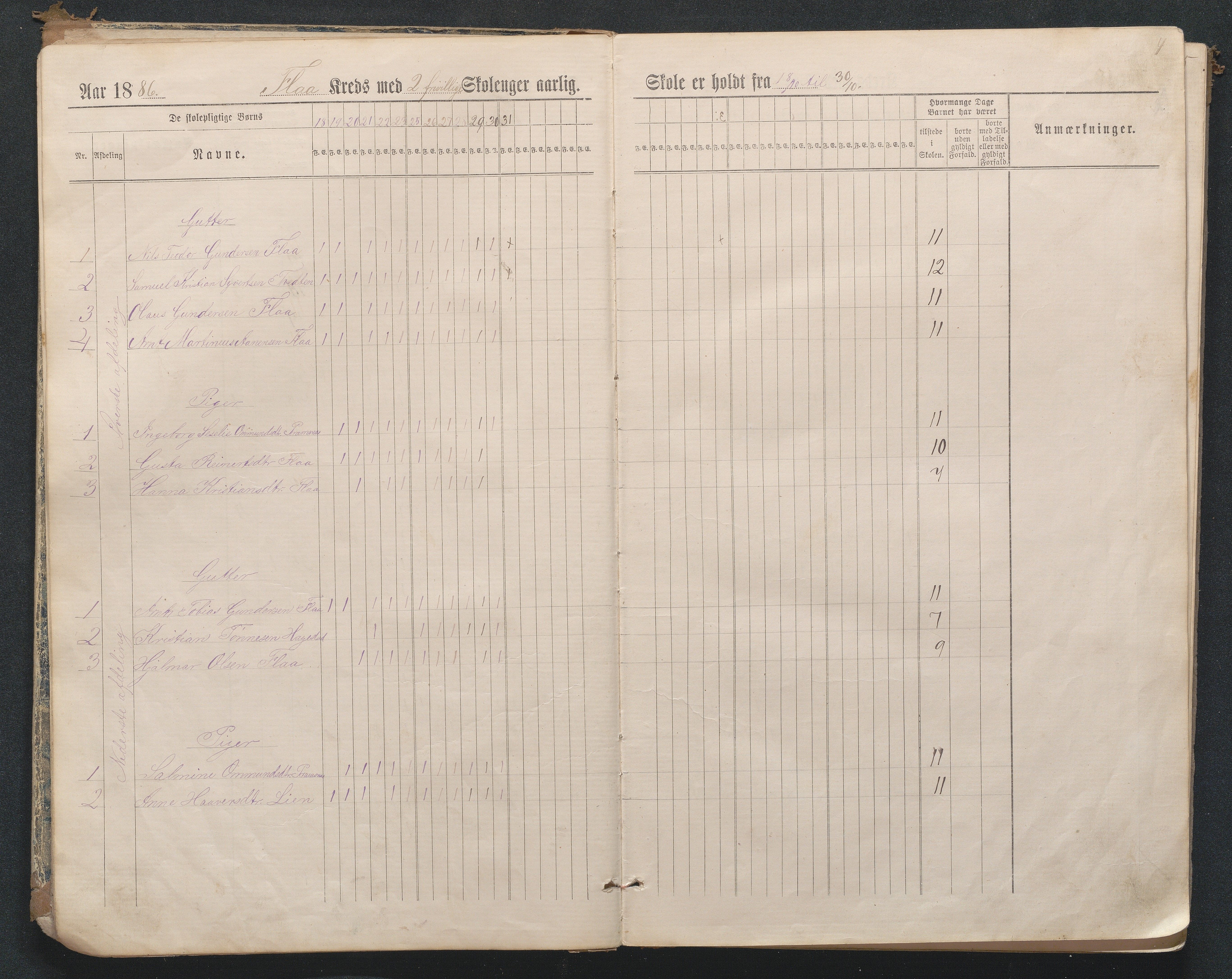 Birkenes kommune, Flå, Senumstad og Rislå skolekretser frem til 1991, AAKS/KA0928-550b_91/F02/L0001: Dagbok for Flå og Rislå, 1886-1900, p. 4