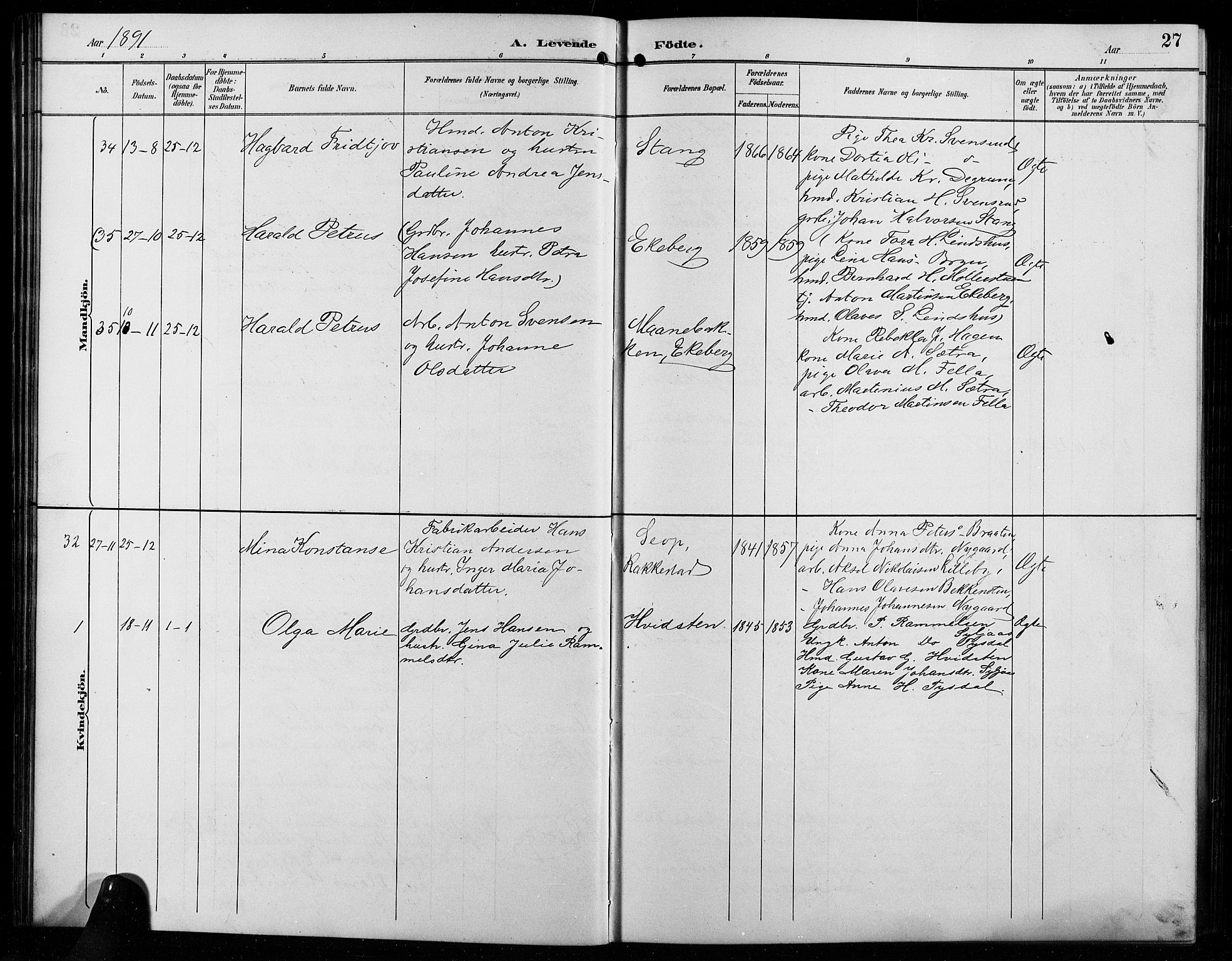 Enebakk prestekontor Kirkebøker, AV/SAO-A-10171c/G/Ga/L0006: Parish register (copy) no. I 6, 1889-1911, p. 27