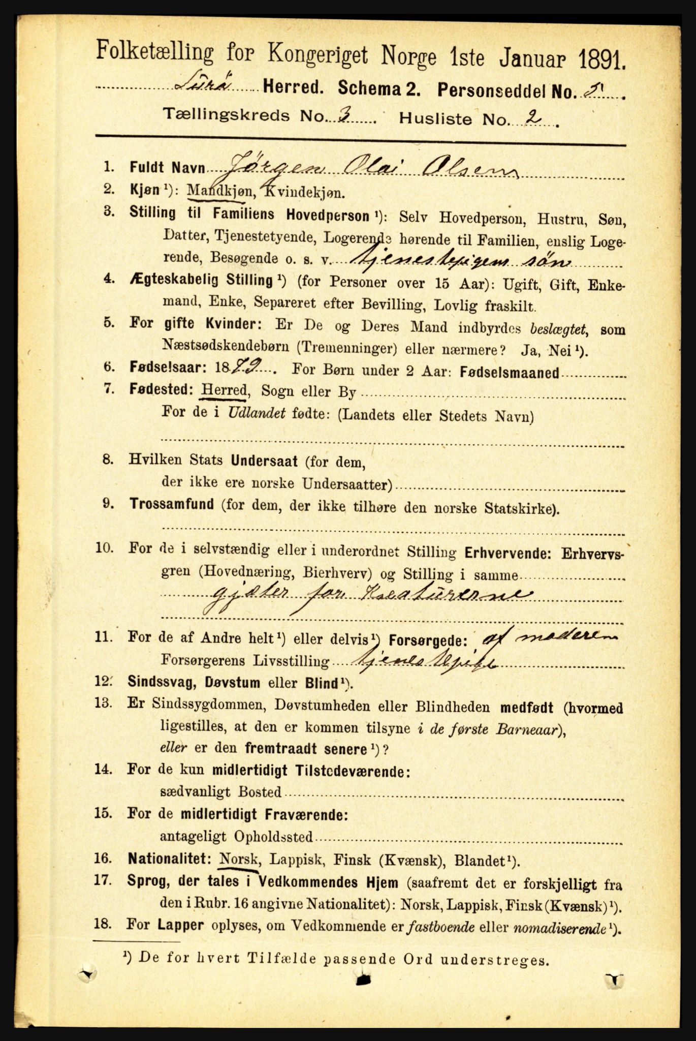 RA, 1891 census for 1834 Lurøy, 1891, p. 1453