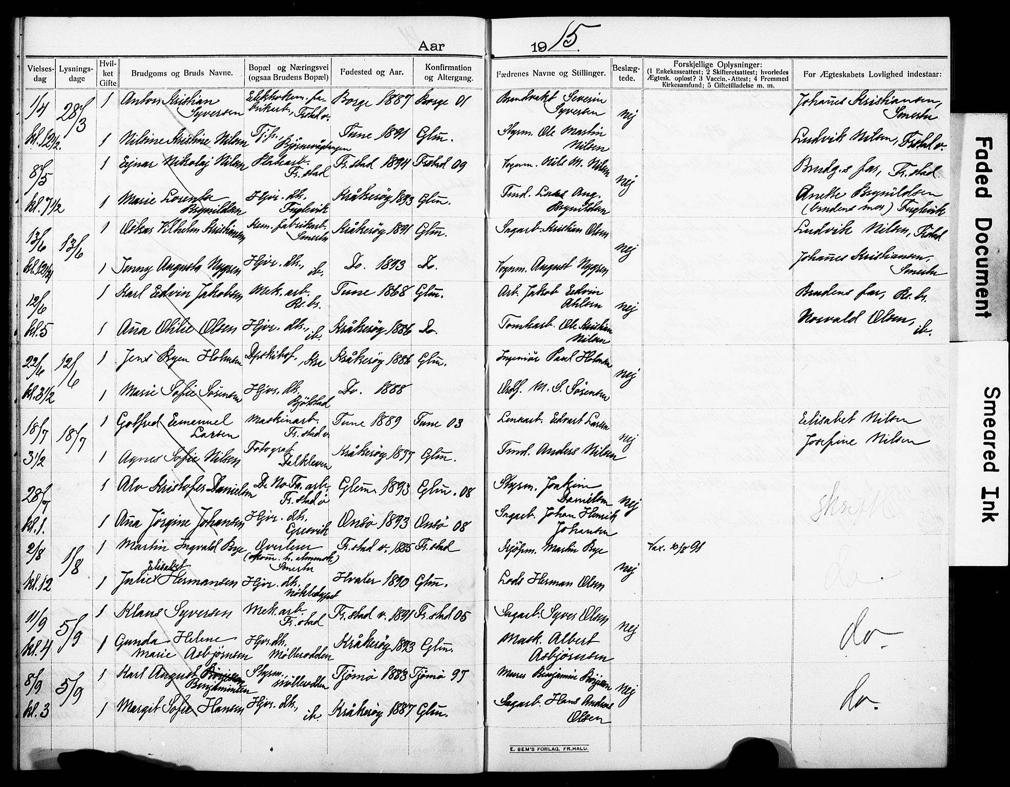 Kråkerøy prestekontor Kirkebøker, AV/SAO-A-10912/H/Ha/L0002: Banns register no. 2, 1909-1918