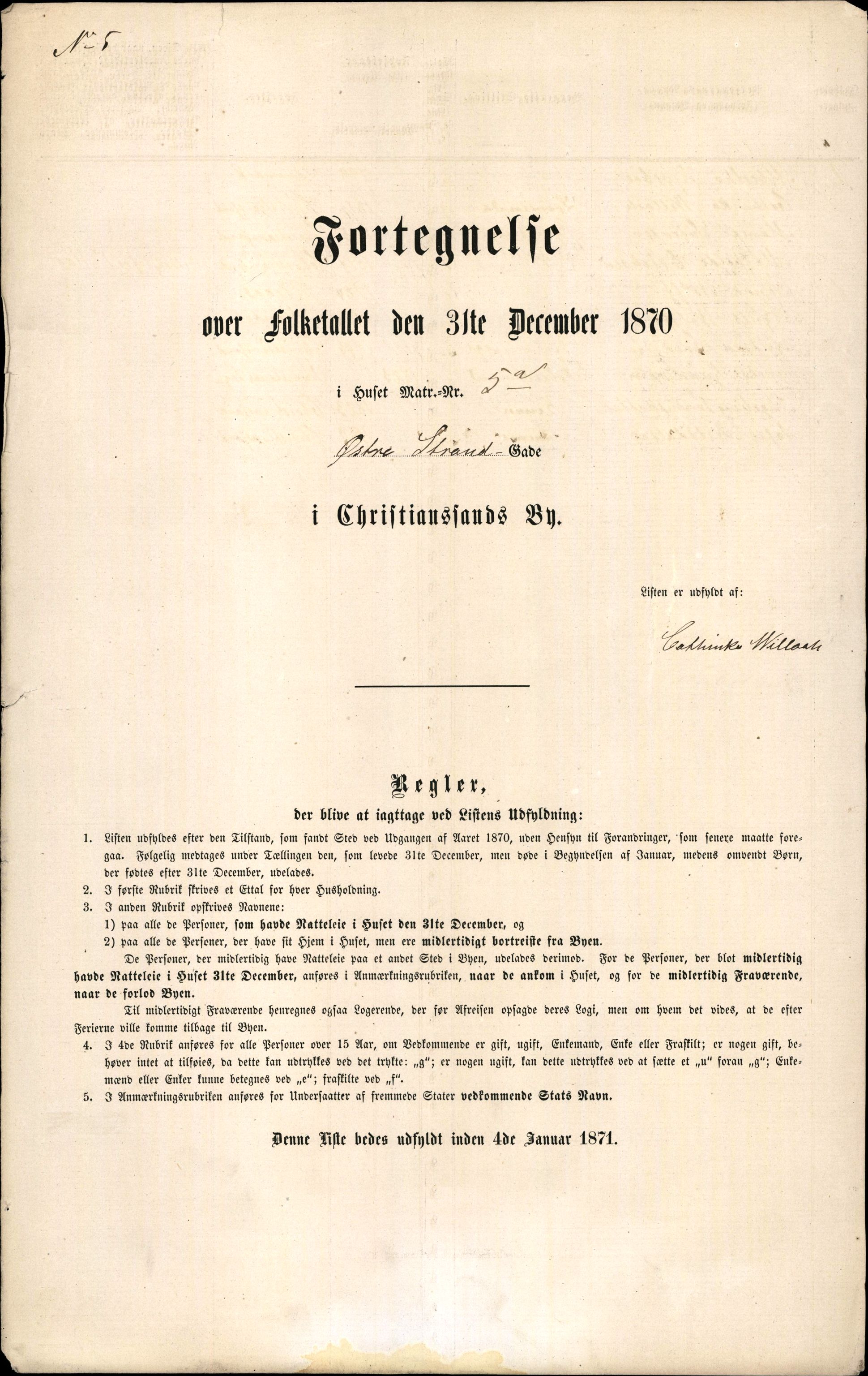 RA, 1870 census for 1001 Kristiansand, 1870, p. 11