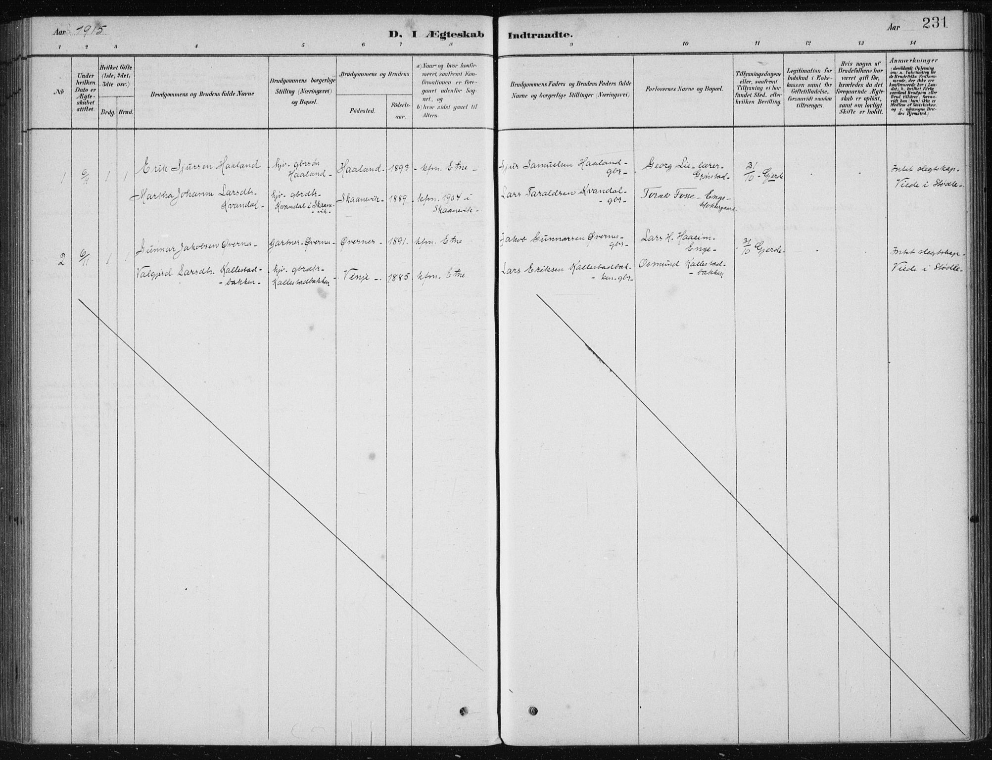 Etne sokneprestembete, AV/SAB-A-75001/H/Haa: Parish register (official) no. D  1, 1879-1919, p. 231