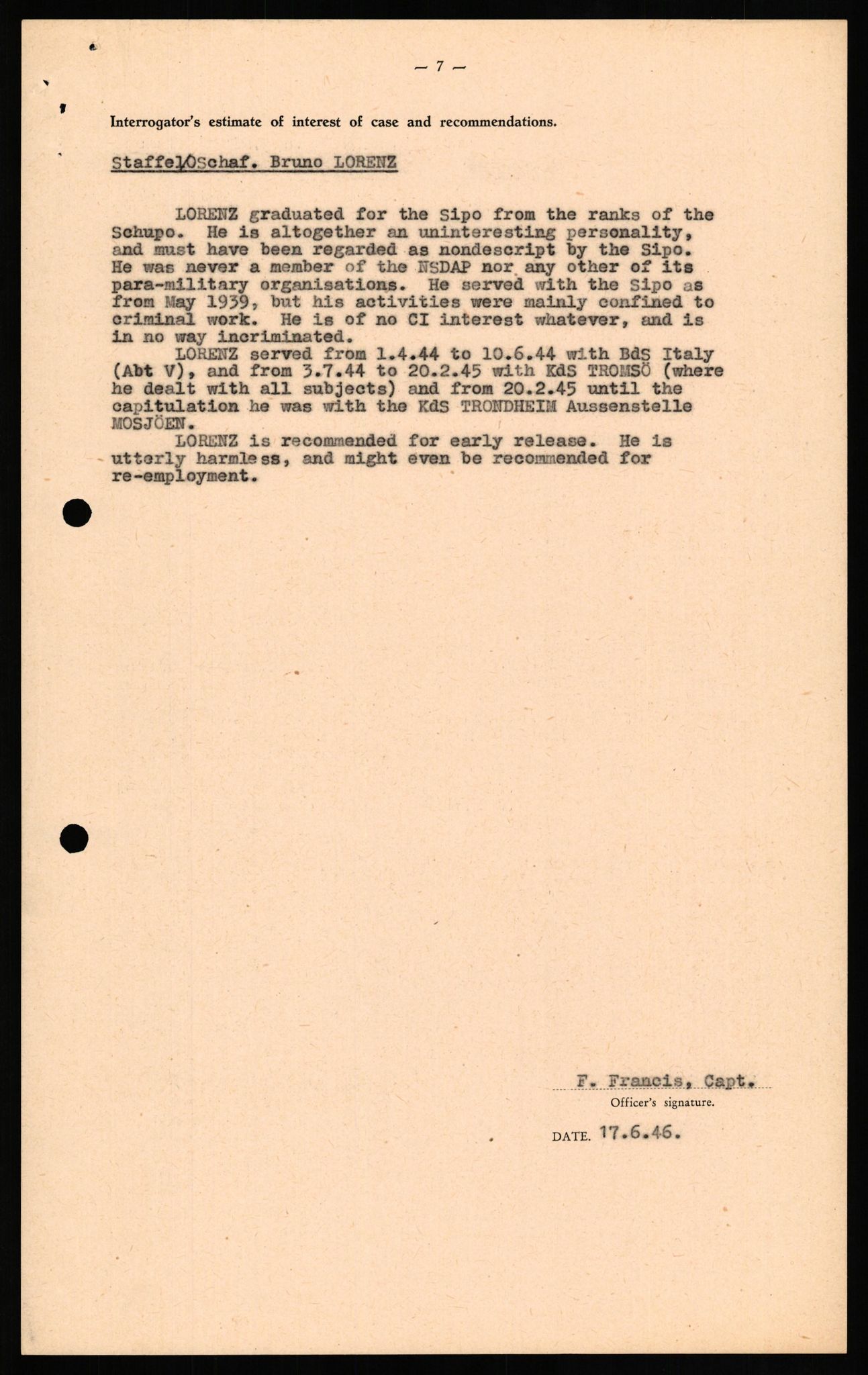 Forsvaret, Forsvarets overkommando II, AV/RA-RAFA-3915/D/Db/L0020: CI Questionaires. Tyske okkupasjonsstyrker i Norge. Tyskere., 1945-1946, p. 321