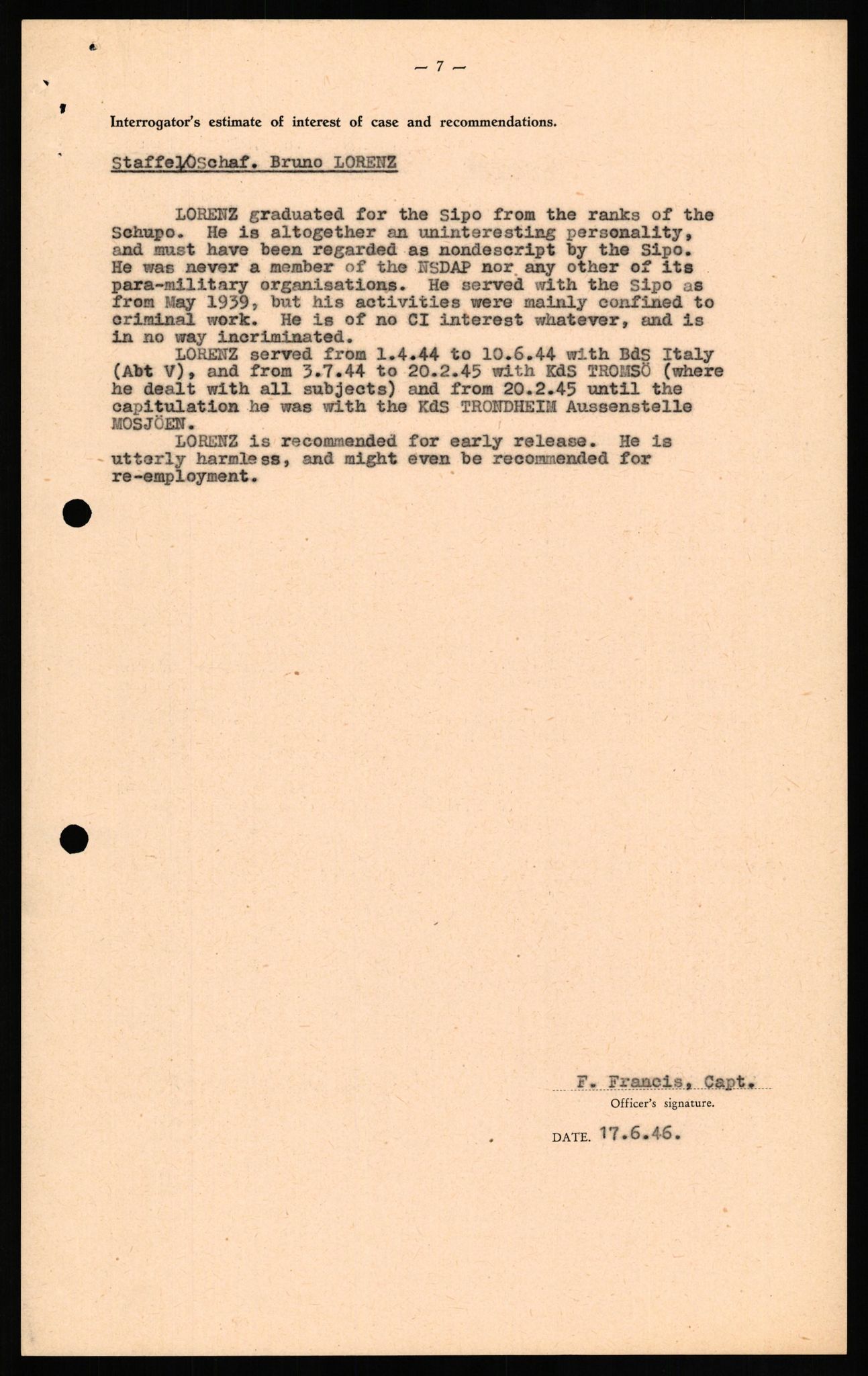 Forsvaret, Forsvarets overkommando II, RA/RAFA-3915/D/Db/L0020: CI Questionaires. Tyske okkupasjonsstyrker i Norge. Tyskere., 1945-1946, p. 321