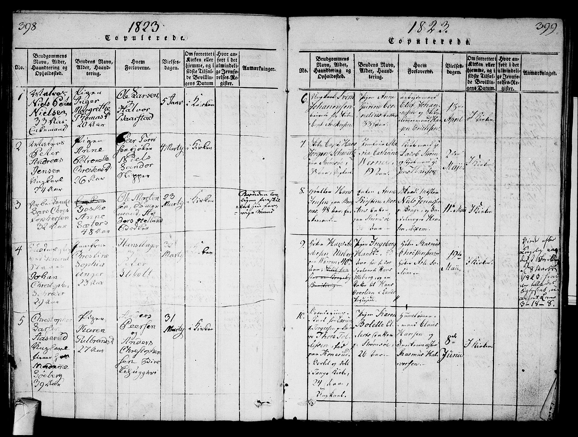 Strømsø kirkebøker, AV/SAKO-A-246/G/Ga/L0001: Parish register (copy) no. 1, 1815-1829, p. 398-399