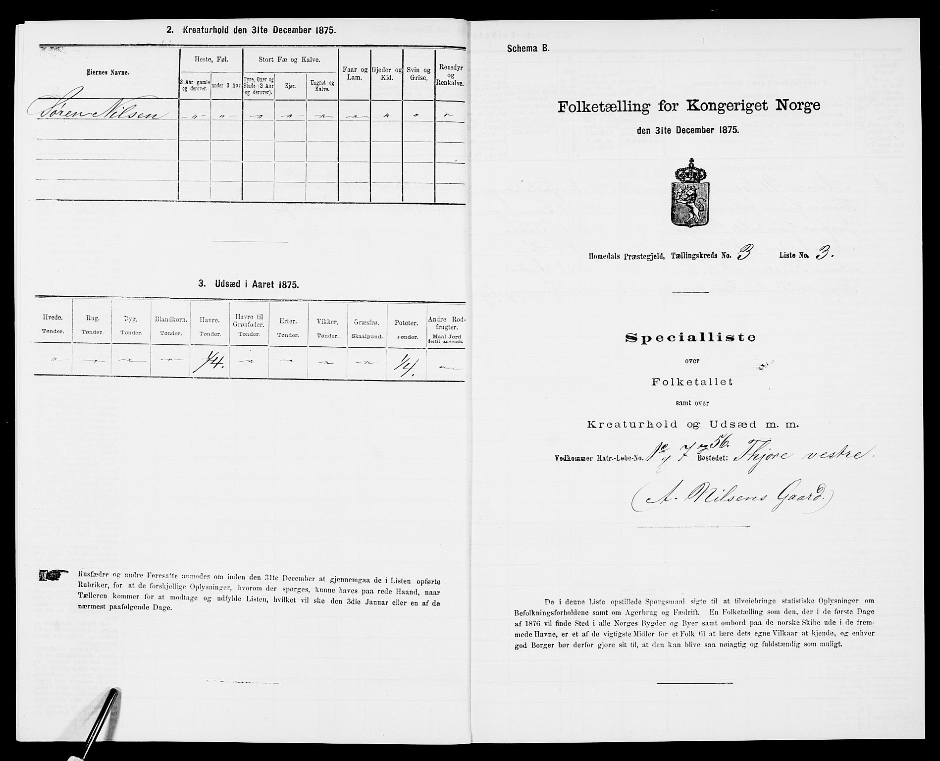 SAK, 1875 census for 0924P Homedal, 1875, p. 740