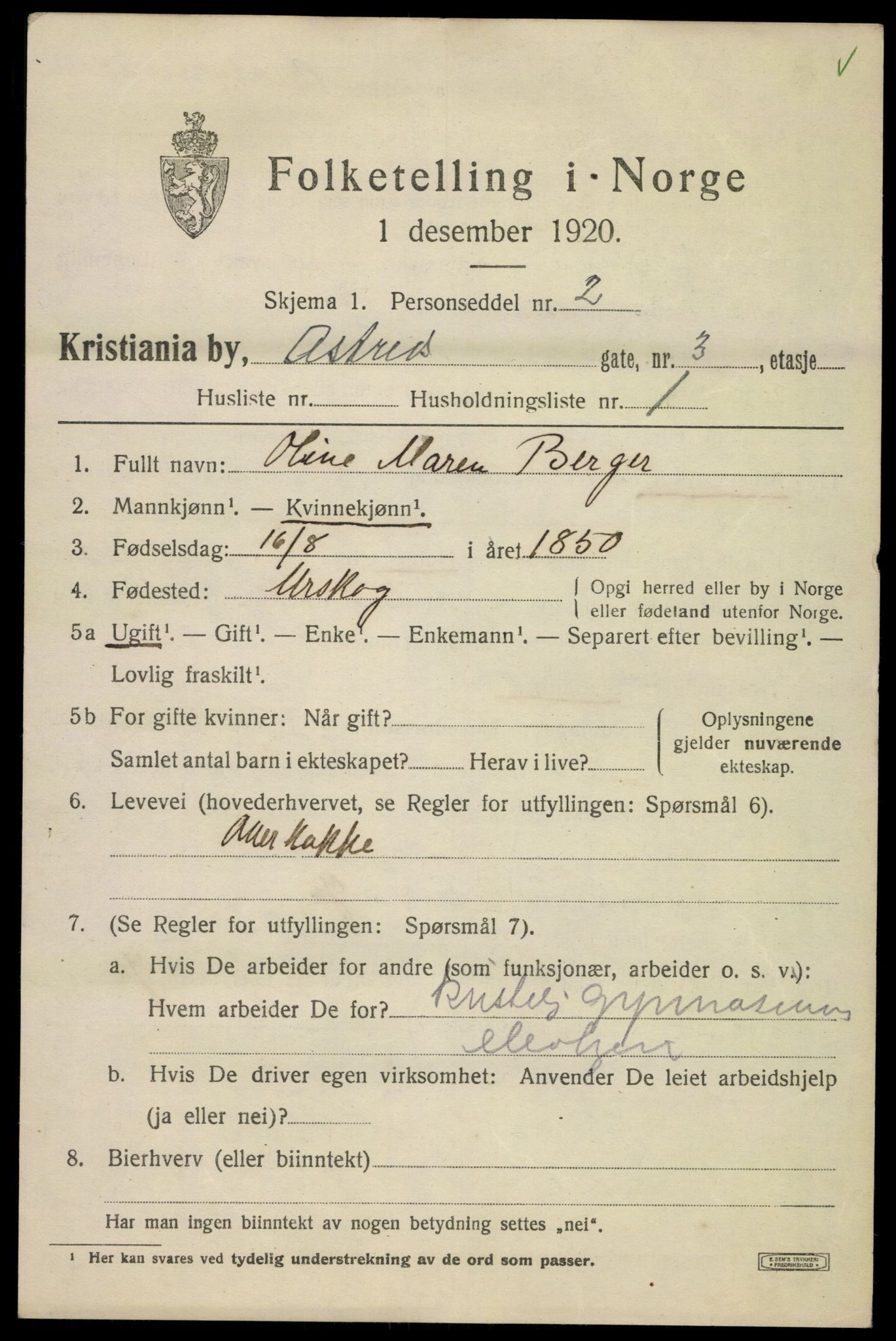 SAO, 1920 census for Kristiania, 1920, p. 146797