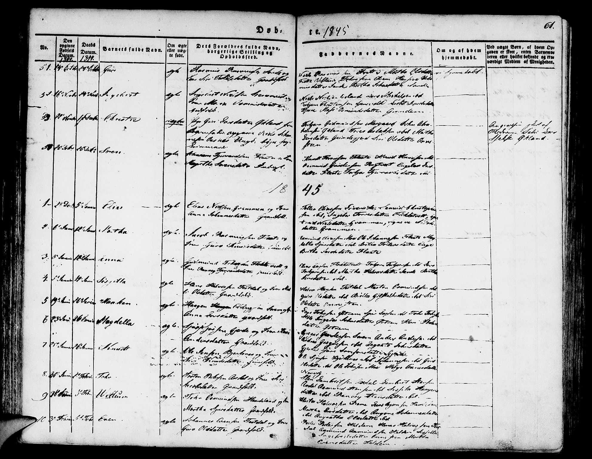 Etne sokneprestembete, SAB/A-75001/H/Haa: Parish register (official) no. A 7, 1831-1847, p. 61